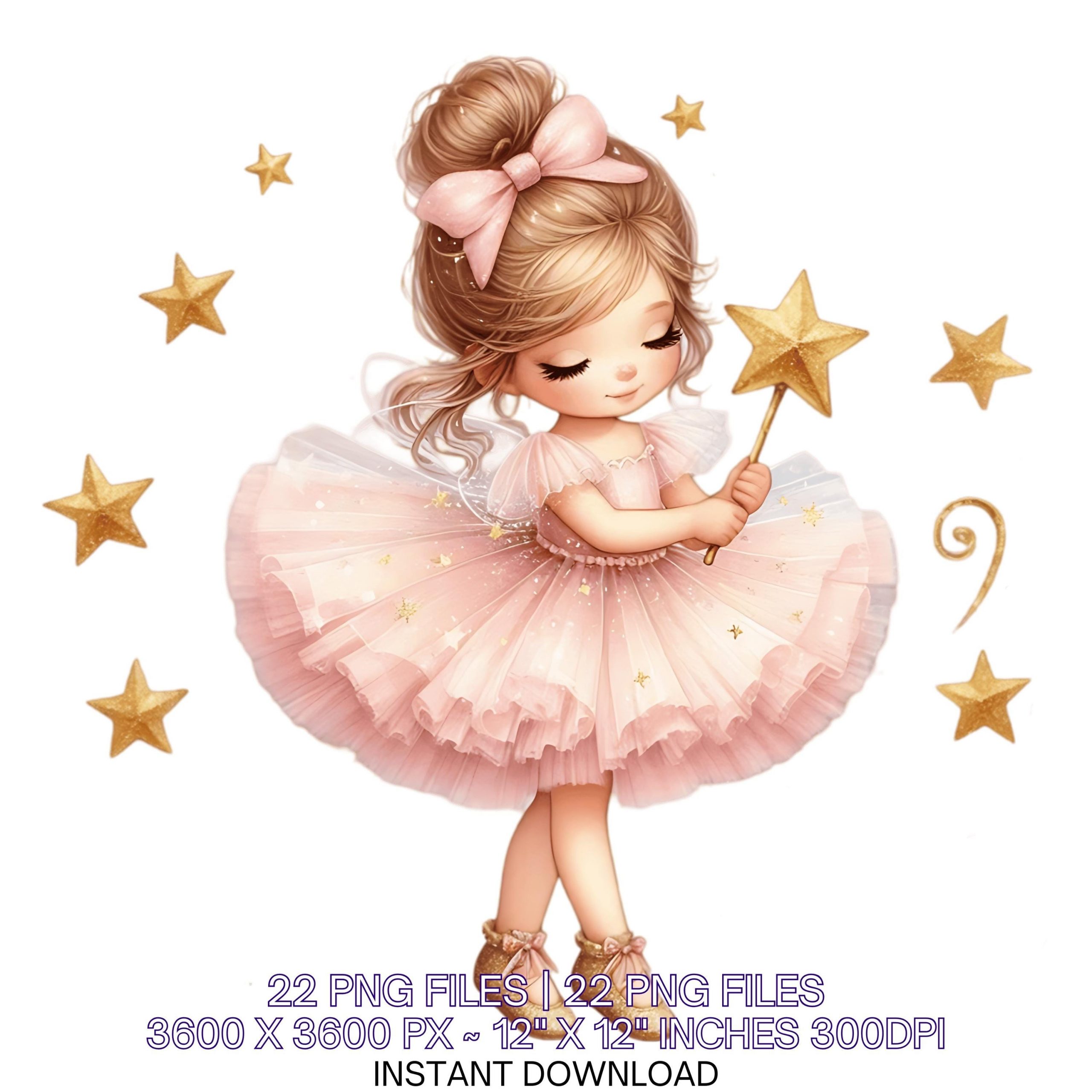 Twinkle Little Girl Clipart | 22 PNG & 22 JPG Fairy Wand, Stars, Magic Girl | Watercolor Sublimation, Scrapbooking, Commercial Use – Instant Digital Download