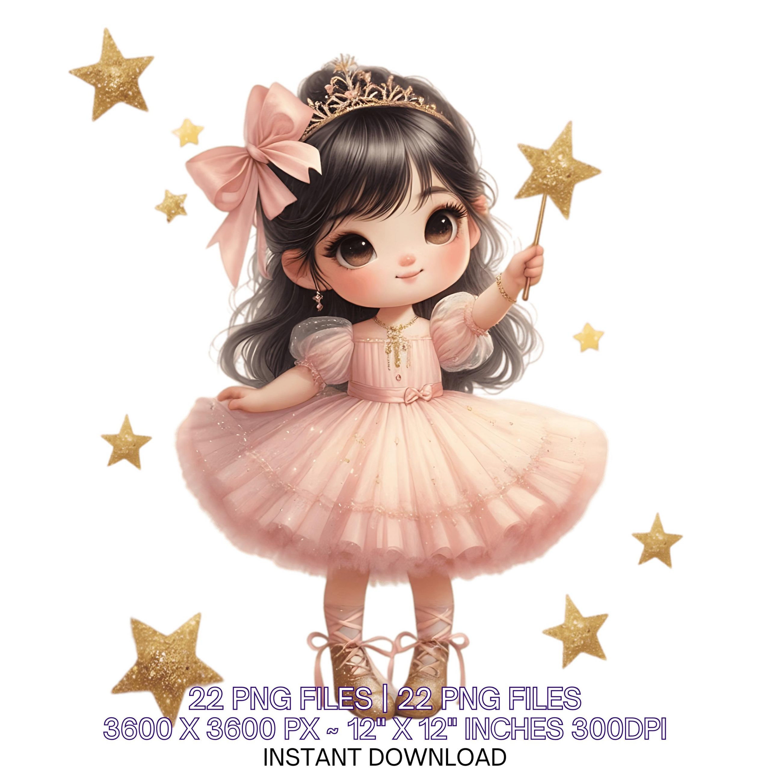 Twinkle Little Asian Girl Clipart | 22 PNG & 22 JPG Magic Fairy Wand Stars | Watercolor Sublimation Scrapbooking Commercial Use – Instant Digital Download