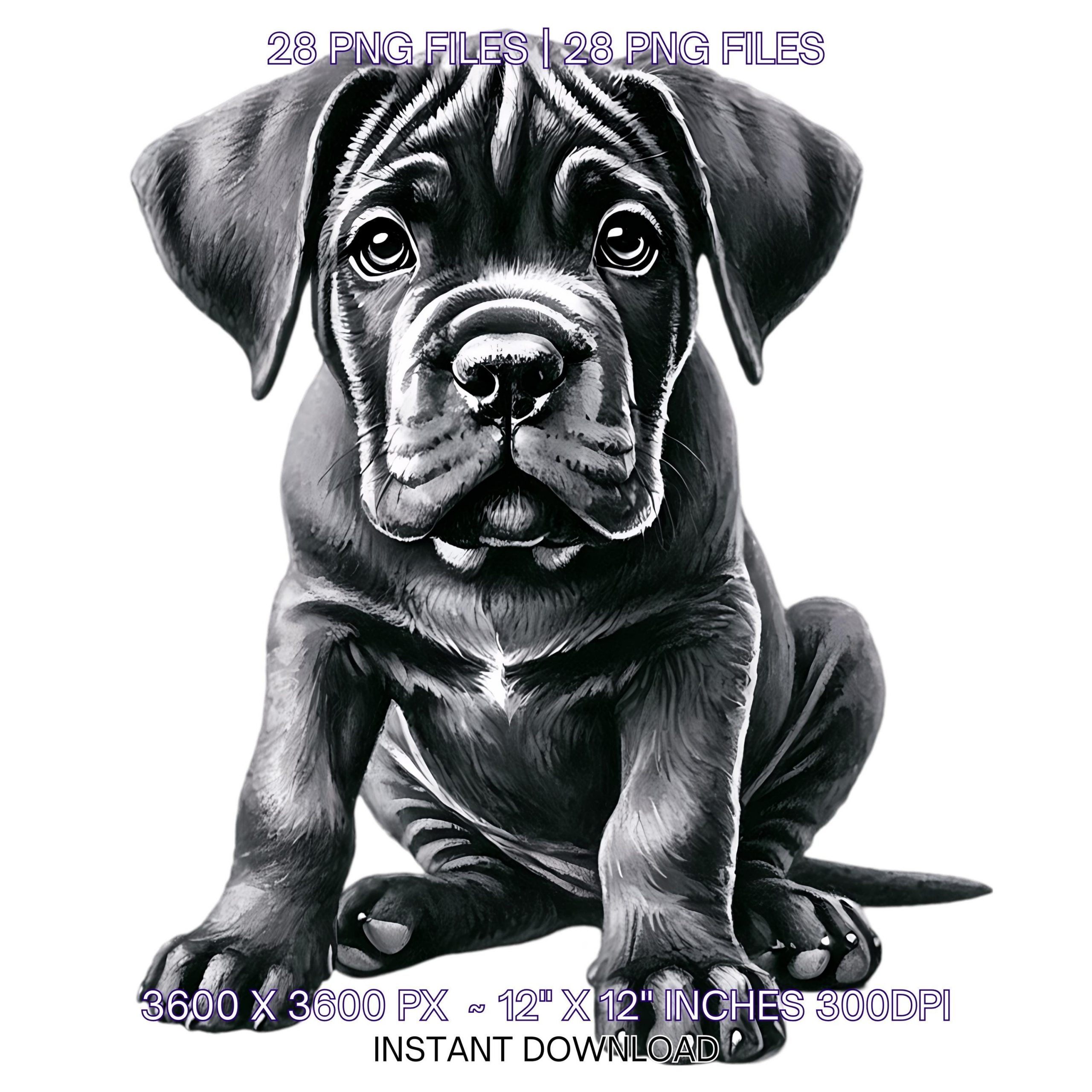 28 Cane Corso Puppy for Pet Portrait Clipart | Watercolor Black Baby Cane Corso Papercraft Journaling Sublimation T-shirt PNG Commercial Use – Instant Digital Download