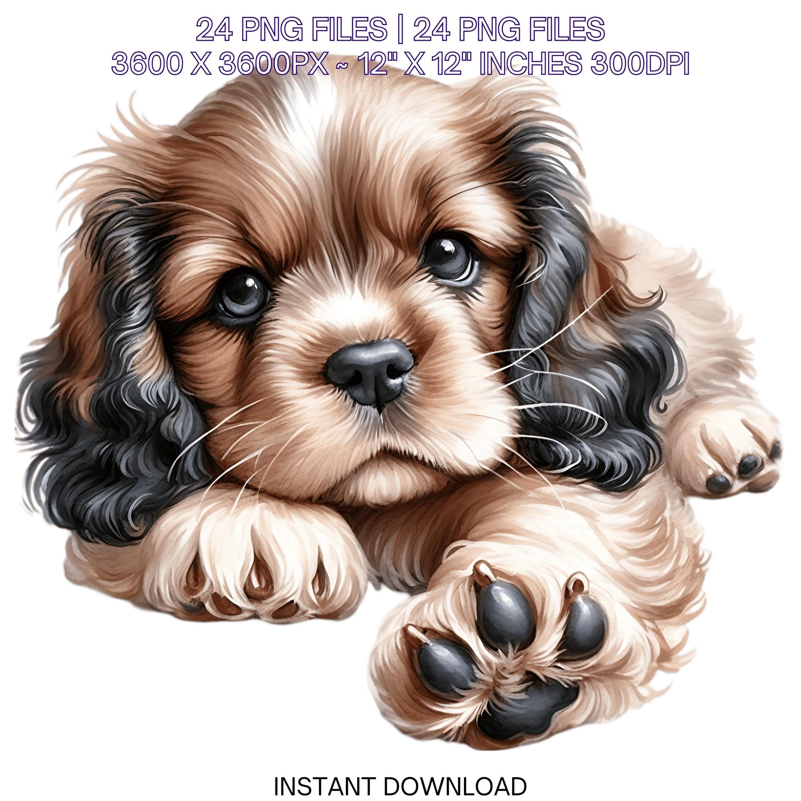 24 French Spaniel Puppy Dog PNG Clipart | Watercolor Baby Dog for Card Making, Scrapbooking, Junk Journaling, Sublimation Commercial Use – Instant Digital Download