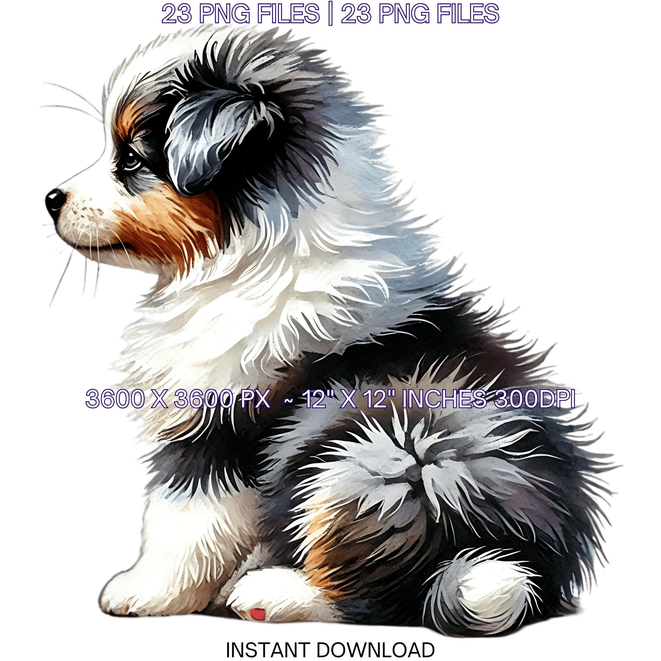 23 Australian Shepherd Puppy Dog PNG Clipart for Pet Portrait | Watercolor Baby Dog for Card Making Scrapbooking, Sublimation Commercial Use – Instant Digital Download