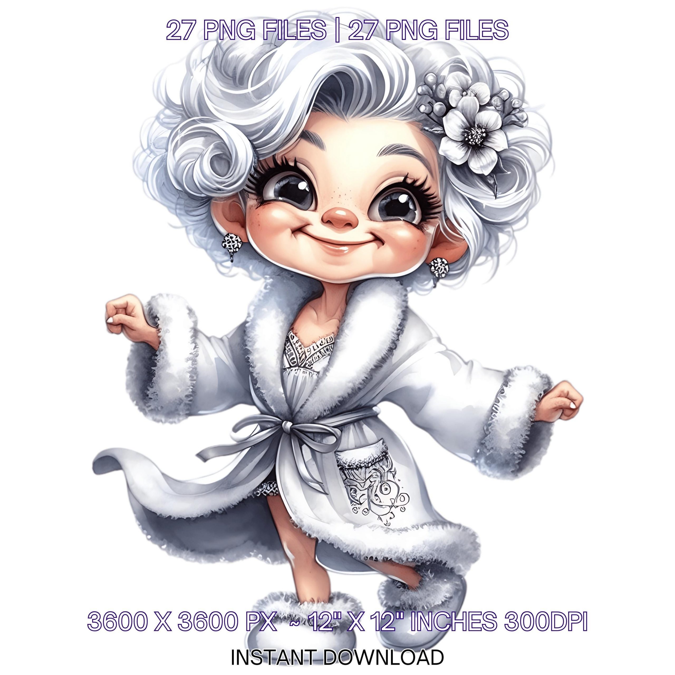 27 Crazy Grandma in Pijama PNG | Funny Old Ladies Clipart | Cute Cartoon White Grandma | Happy Woman Sublimation Commercial Use – Instant Digital Download