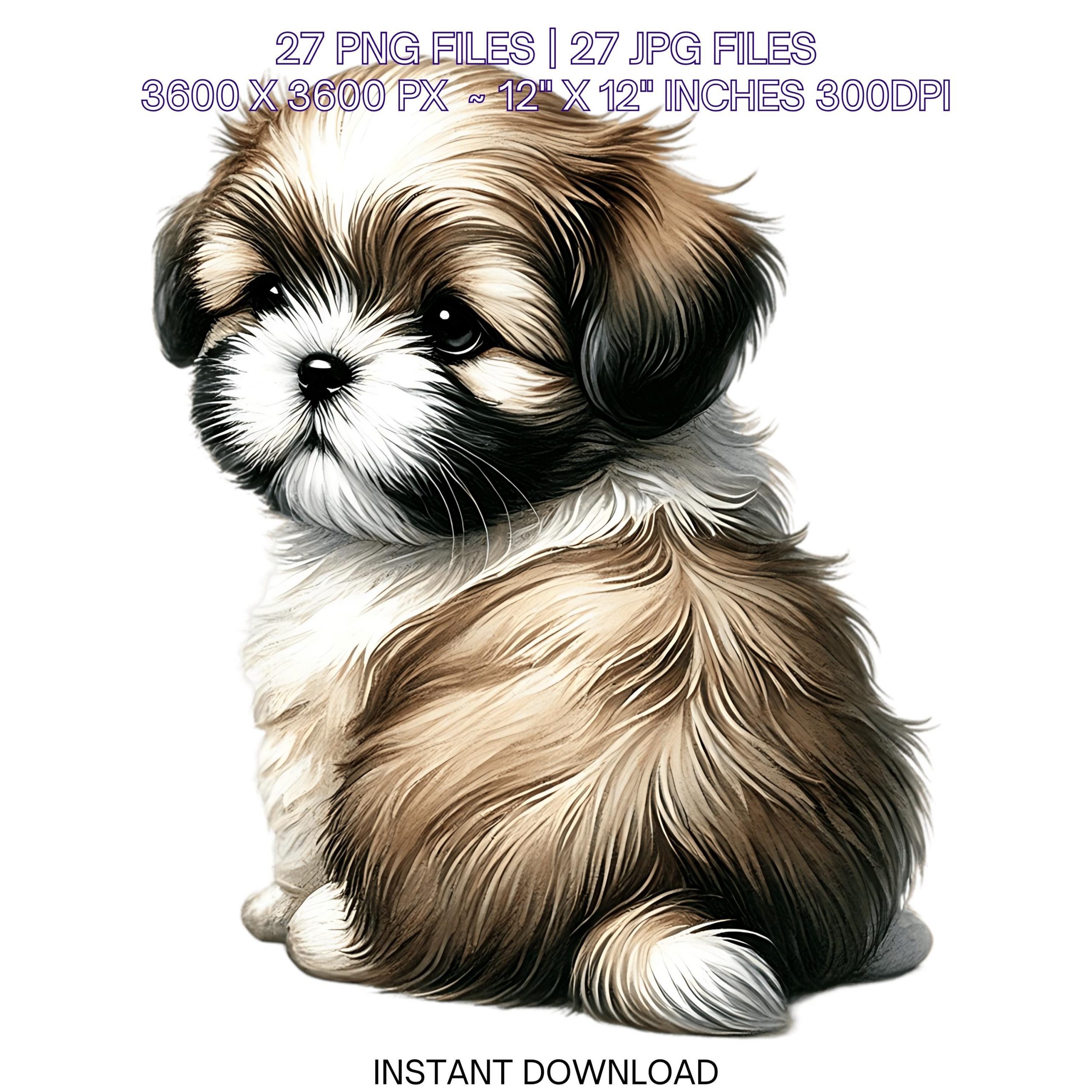 27 Shih Tzu Puppy Dog PNG Clipart | Watercolor Shih Tzu Baby Dog for Card Making, Scrapbooking Junk Journaling, Sublimation Commercial Use – Instant Digital Download