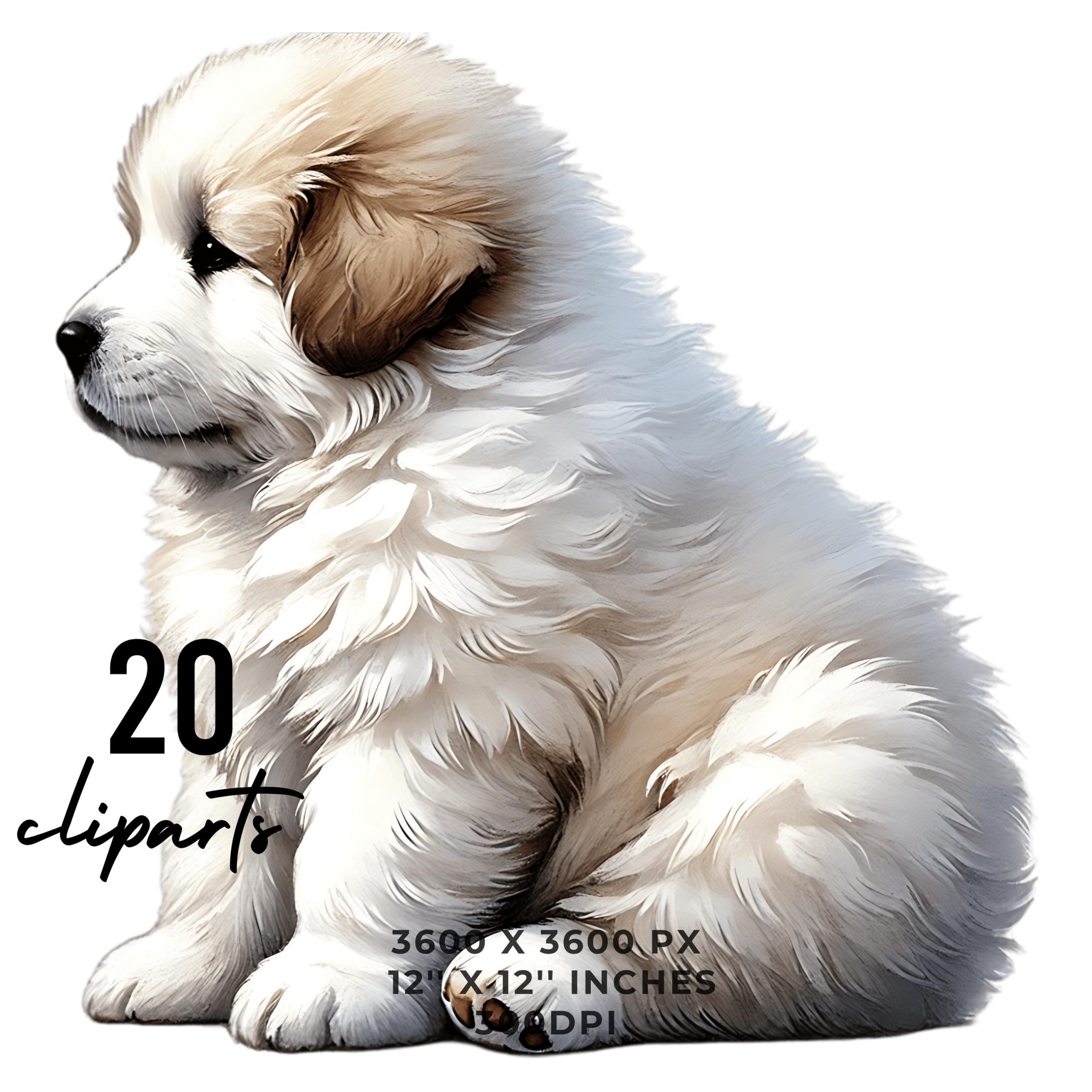 20 Great Pyrenees Puppy Dog PNG Clipart | Watercolor Baby Dog for Card Making, Scrapbooking, Junk Journaling, Sublimation Commercial Use – Instant Digital Download