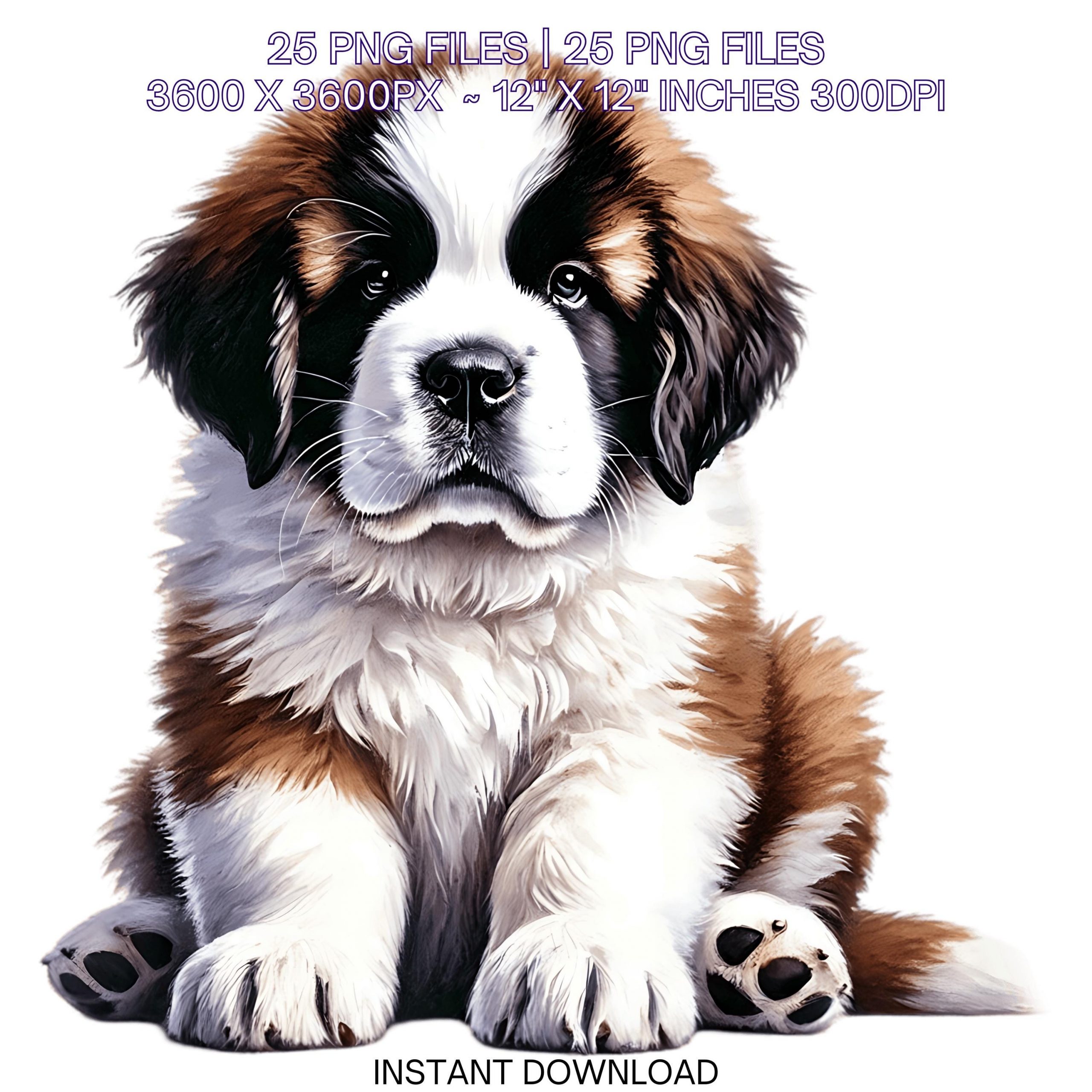 25 Saint Bernard Puppy Dog PNG Clipart | Watercolor Baby Dog for Card Making, Scrapbooking, Junk Journaling, Sublimation Commercial Use – Instant Digital Download