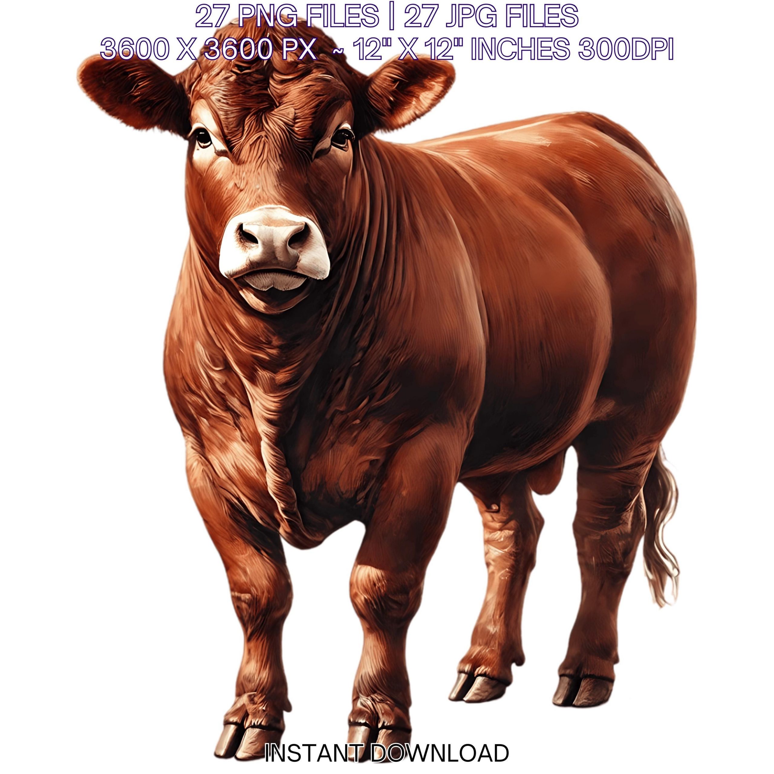 27 Limousin Cattle PNG Clipart, Watercolor Farm Animals Cows Card Making, Scrapbooking, Junk Journaling, Sublimation Image Commercial Use – Instant Digital Download