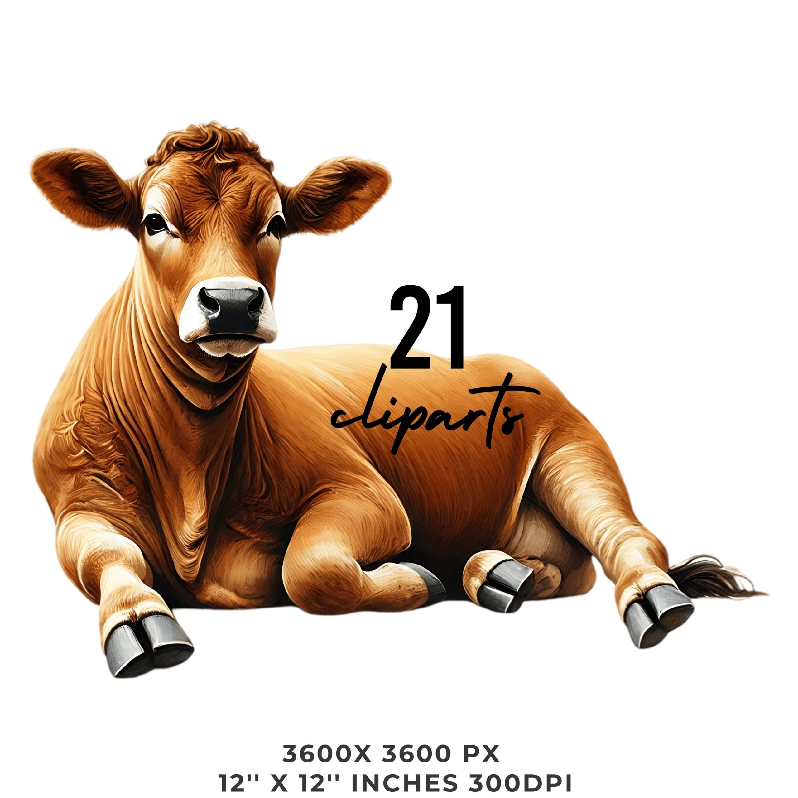 21 Gelbvieh Cattle PNG Clipart, Watercolor Farm Animals Cows for Card Making, Scrapbooking Junk Journaling, Sublimation Image Commercial Use – Instant Digital Download