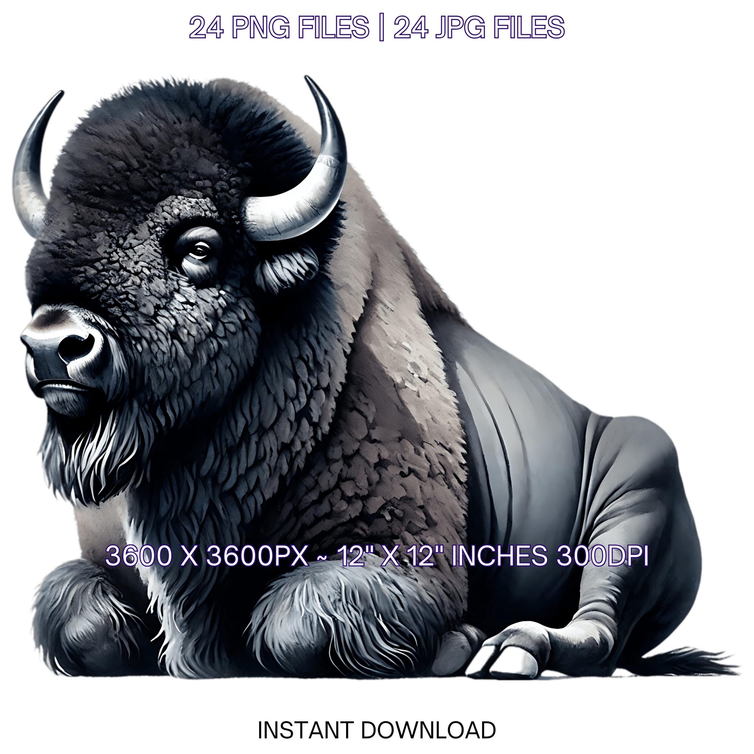 24 Bison PNG Clipart, Watercolor Wild Animals Bison for Card Making, Scrapbooking, Junk Journaling, Sublimation Image Commercial Use – Instant Digital Download