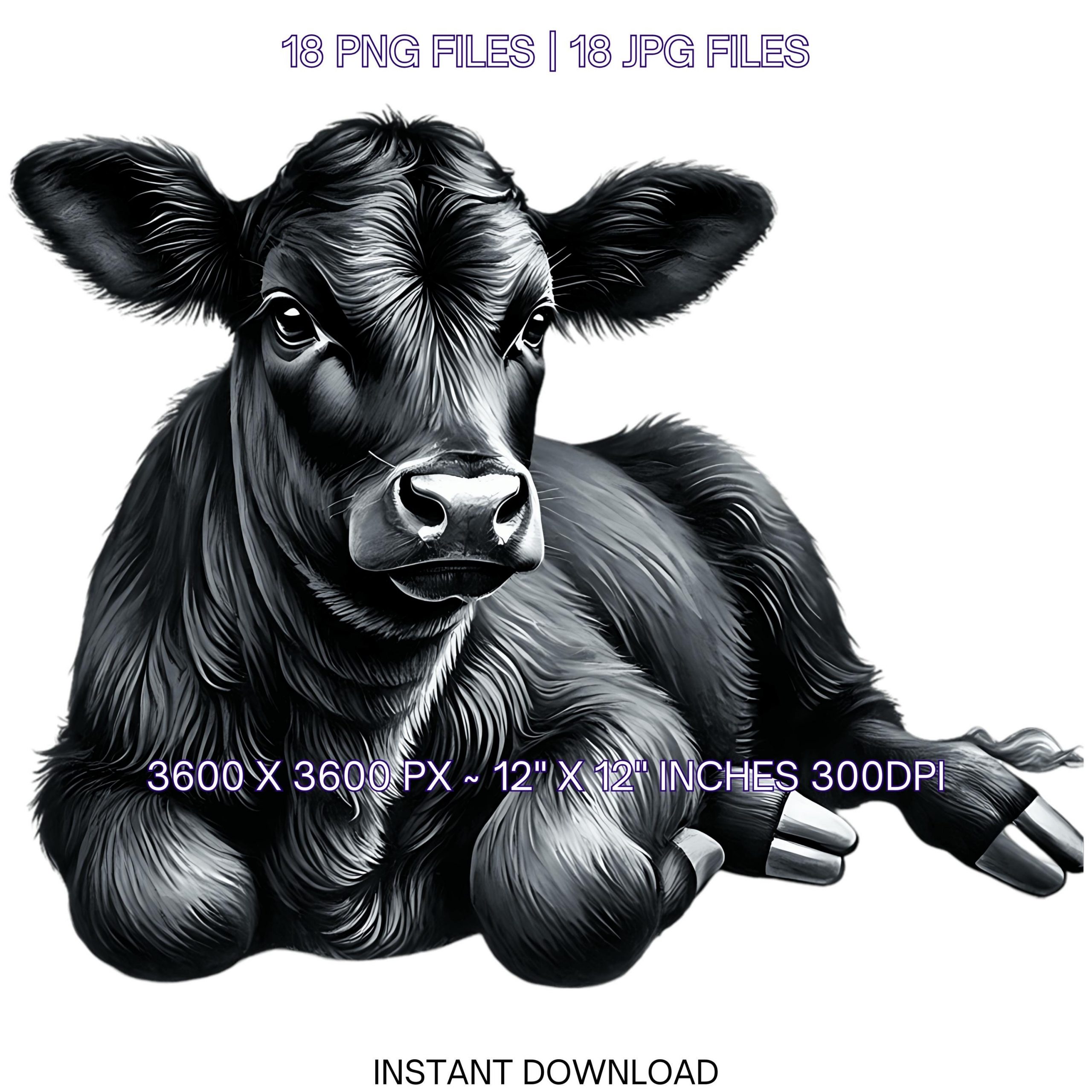 18 Black Angus Cattle PNG Clipart, Watercolor Farm Animals Cows Card Making, Scrapbooking, Junk Journaling, Sublimation Image Commercial Use – Instant Digital Download