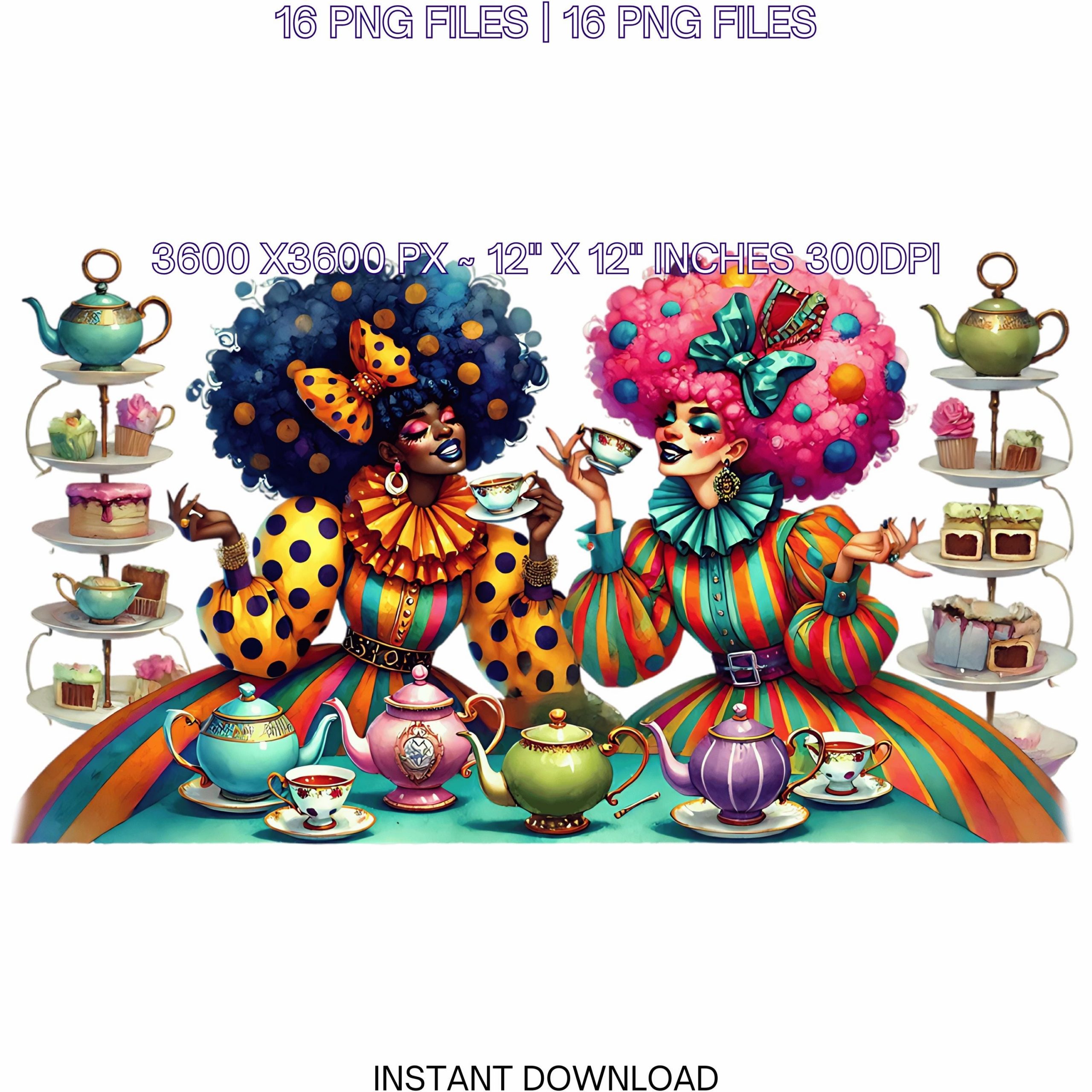 16 Afternoon Tea Quirky Fantasy Skinny Girls Clip Art PNG High Res 18th Century Watercolor Whimsical Card Making, Sublimation Commercial – Instant Digital Download