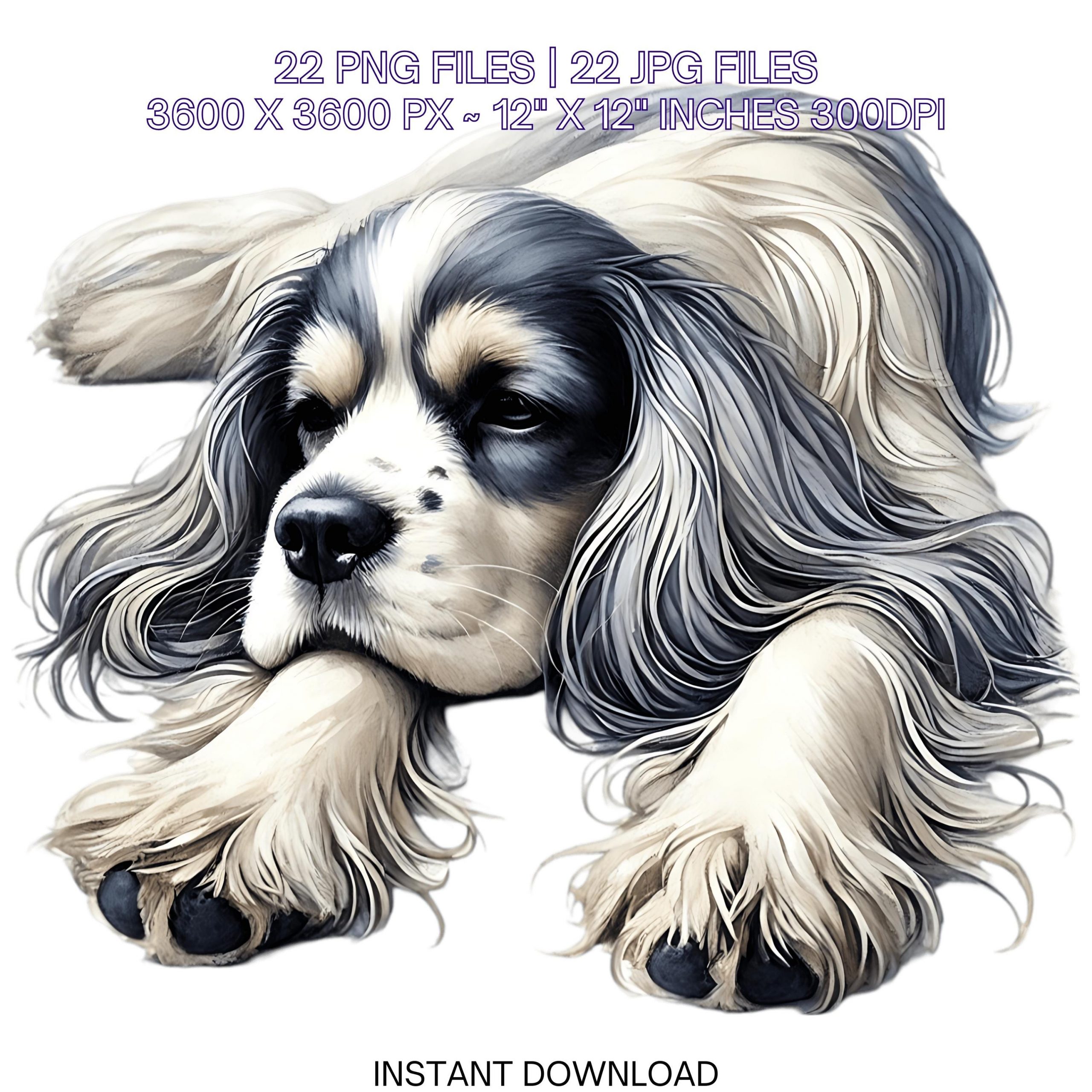 French Spaniel Clipart, 22 Watercolor Dog PNG for Card Making, Scrapbooking, Junk Journaling, Sublimation Pet Portrait Commercial Use – Instant Digital Download