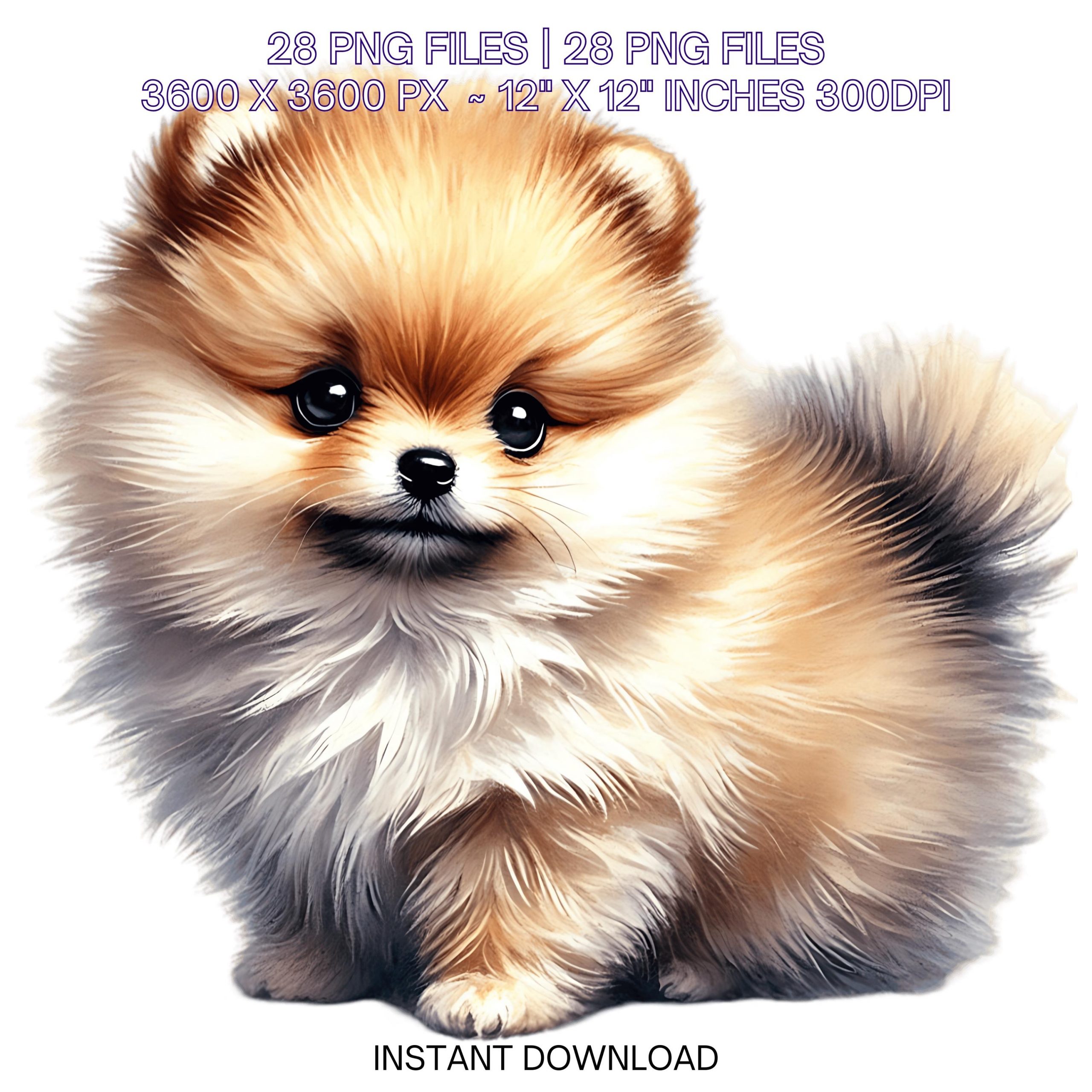 Pomeranian Puppy Dog PNG Clipart | Watercolor Pomeranian Dog for Pet Portrait, Scrapbooking, 28 PNG – 28 JPG Sublimation Commercial Use – Instant Digital Download
