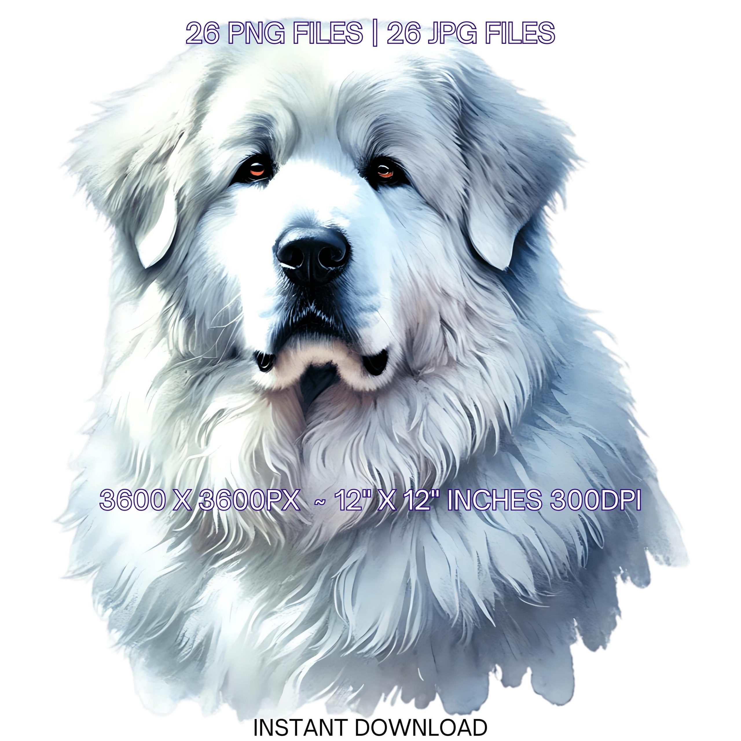 26 Great Pyrenees Dog PNG Clipart, Watercolor Dog for Pet Portrait, Card Making, Scrapbooking, Junk Journaling, Sublimation Commercial Use – Instant Digital Download