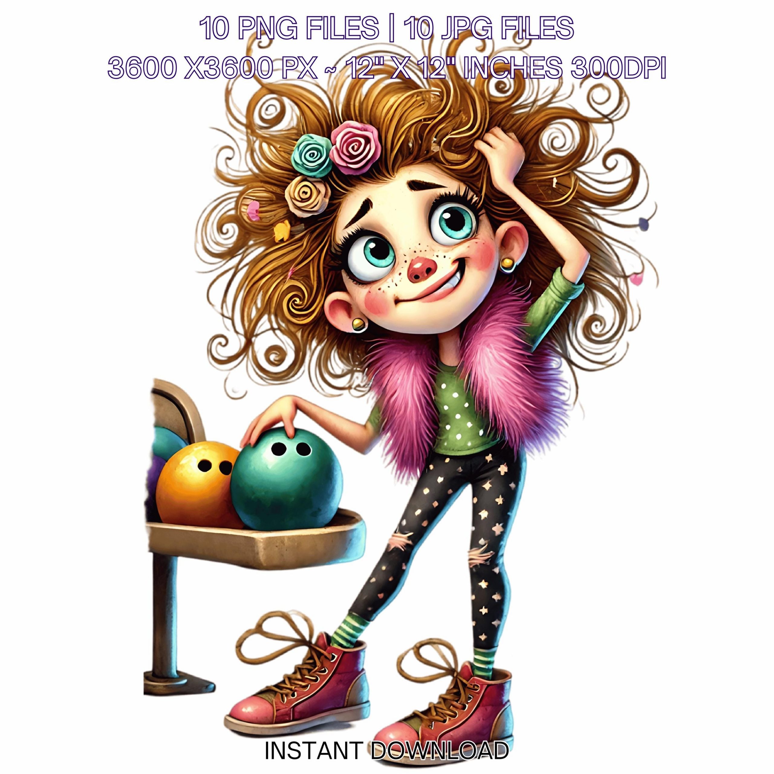 10 Crazy Elegant Lady Bowling Day PNG Clipart | Funny Bowling Girl Cartoon | Bowling Ball, Happy Blonde Woman Art Sublimation Commercial Use – Instant Digital Download