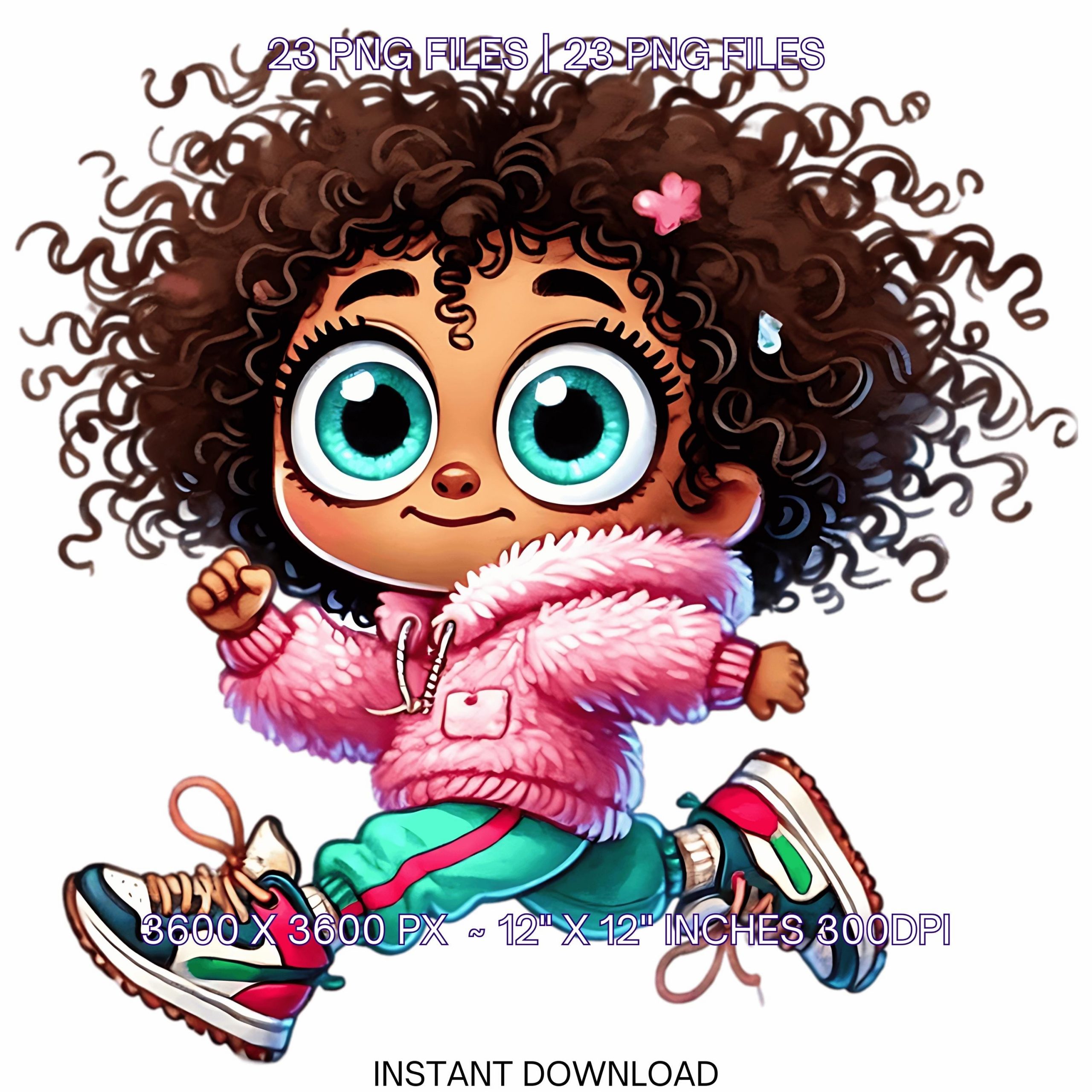 23 Crazy Quirky Girl Running Day PNG Clipart | Funny Running Lady Cartoon | Running Happy Black Woman Art Sublimation Commercial Use – Instant Digital Download