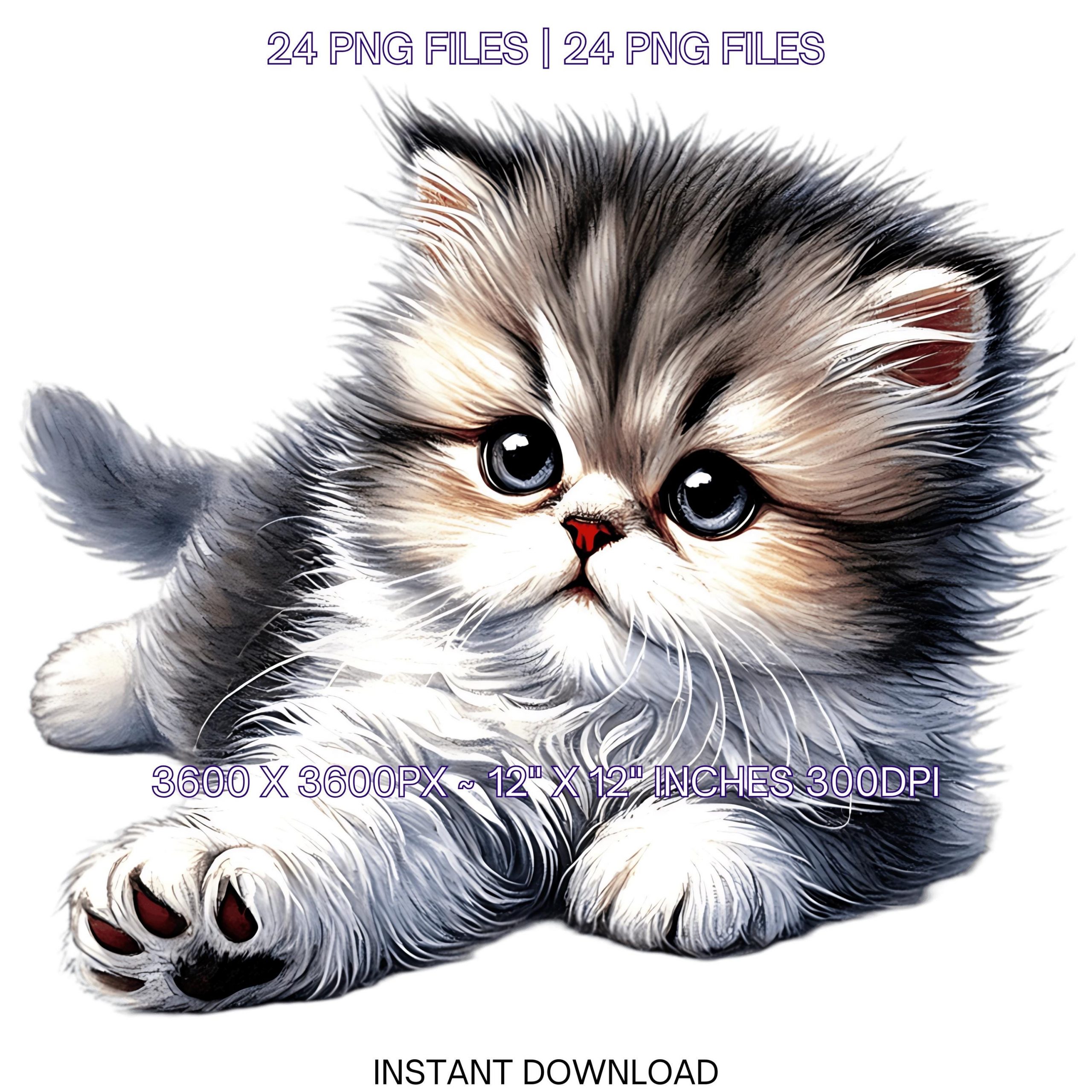 24 Persian Kitten PNG Clipart | Pet Portrait | Watercolor Cat as Pet for Card Making, Scrapbooking Junk Journaling, Sublimation Commercial – Instant Digital Download