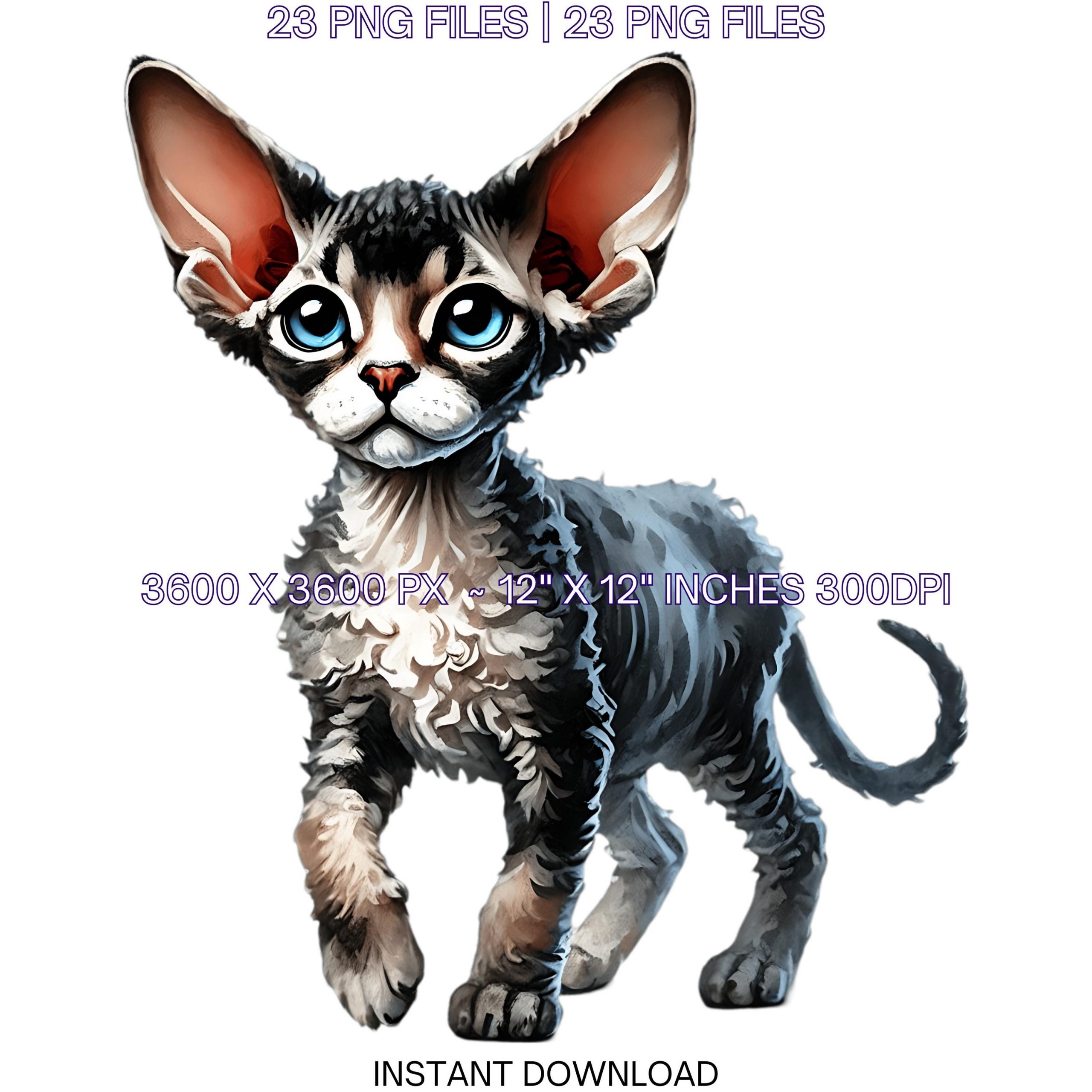 23 Devon Rex Kitten PNG Clipart, Watercolor Cat as Pet Card Making, Scrapbooking Junk Journaling, Sublimation Illustrations Commercial Use – Instant Digital Download