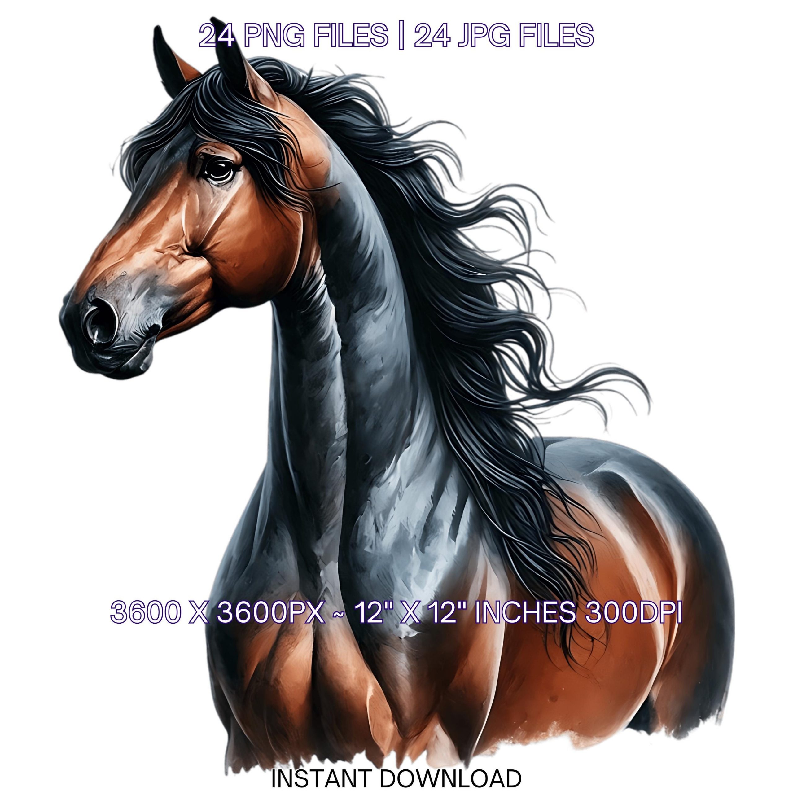 24 Saddlebred Horse PNG Clipart, Watercolor Farm Animals for Card Making, Scrapbooking, Junk Journaling, Sublimation Image Commercial Use – Instant Digital Download