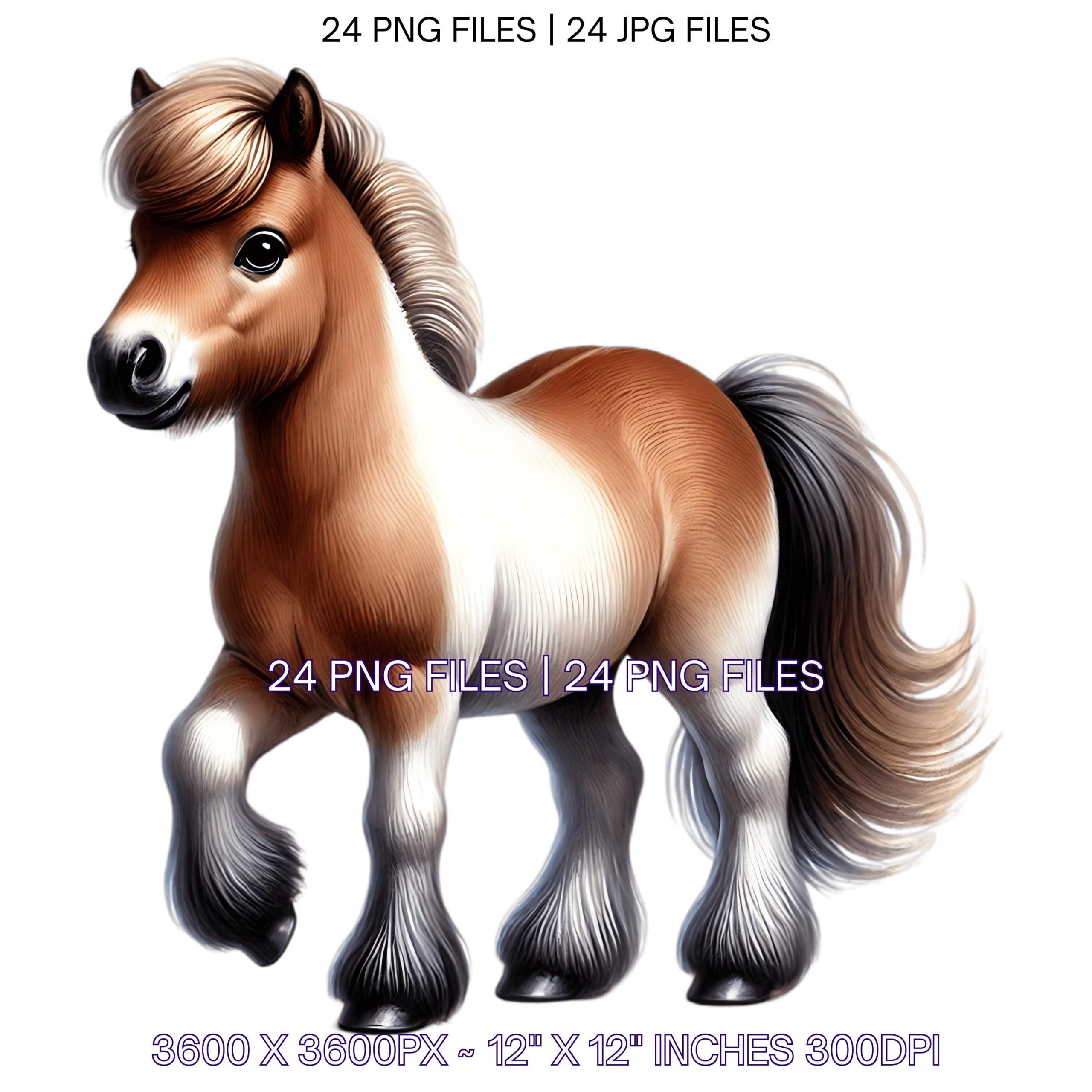 24 Miniature Horse PNG Clipart, Watercolor Pony Farm Animals for Card Making, Scrapbooking Junk Journaling, Sublimation Image Commercial Use – Instant Digital Download