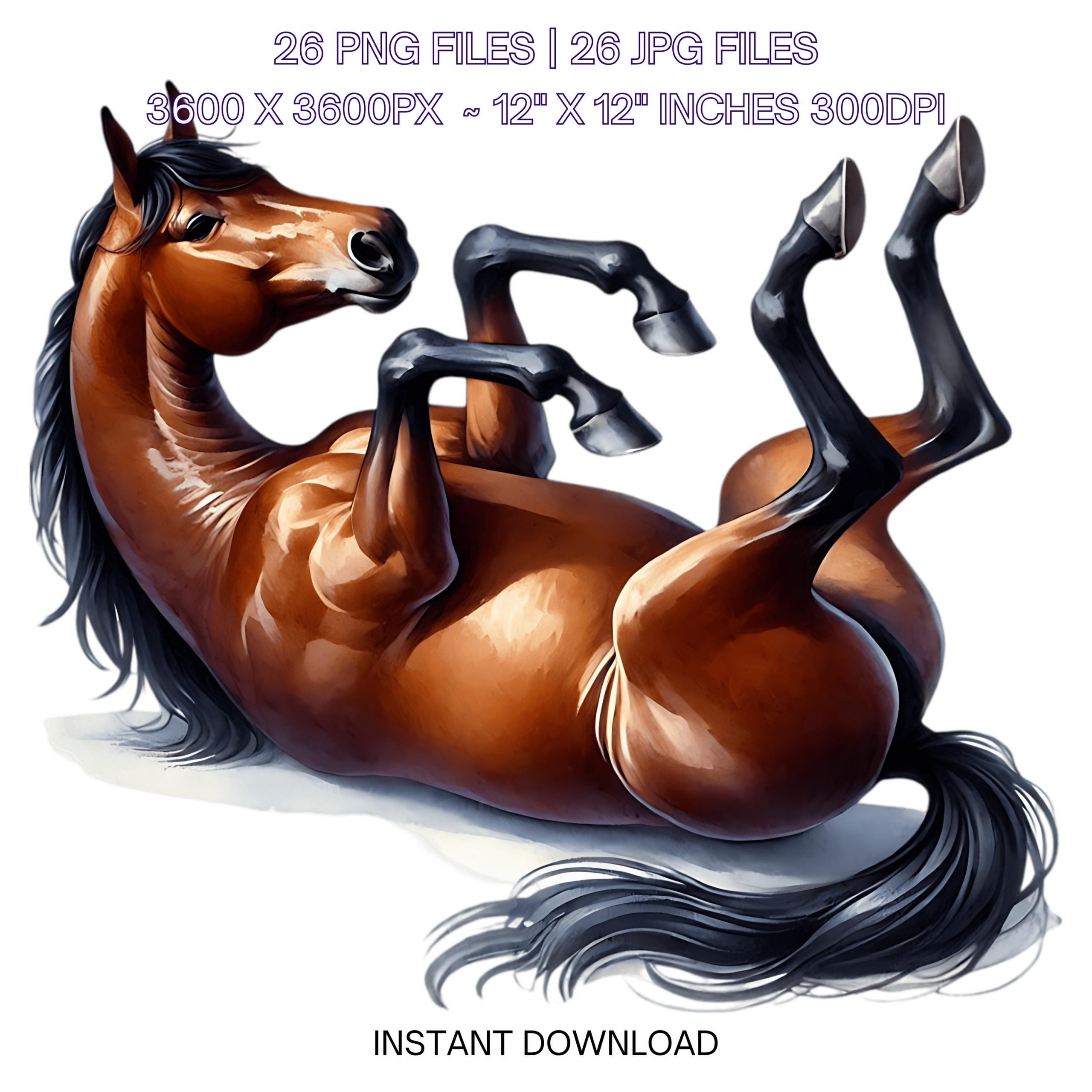 26 Thoroughbred Horse PNG Clipart, Watercolor Farm Animals for Card Making, Scrapbooking, Junk Journaling, Sublimation Image Commercial Use – Instant Digital Download