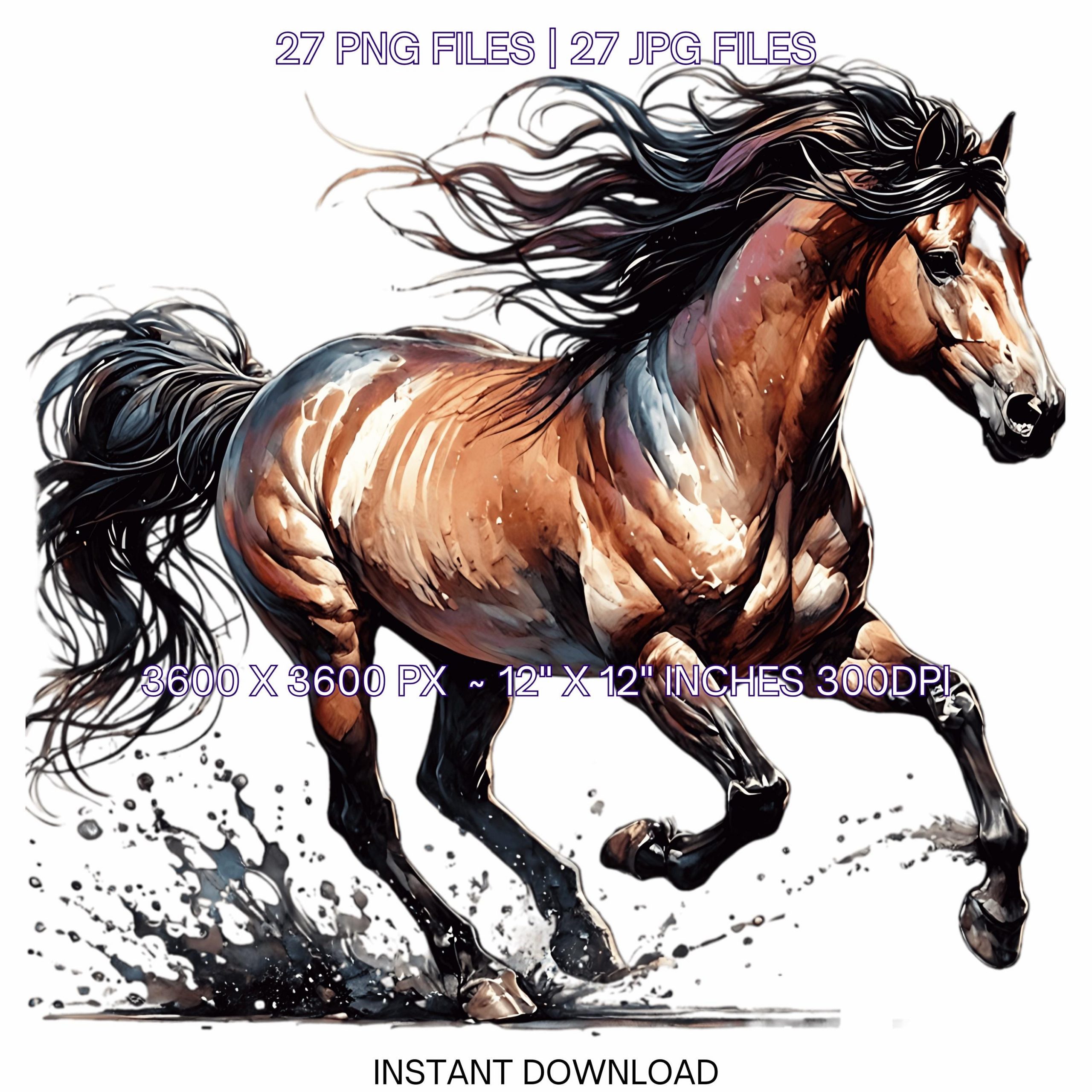 27 American Quarter Horse PNG Clipart, Watercolor Farm Animals Card Making, Scrapbooking, Junk Journaling, Sublimation Image Commercial Use – Instant Digital Download