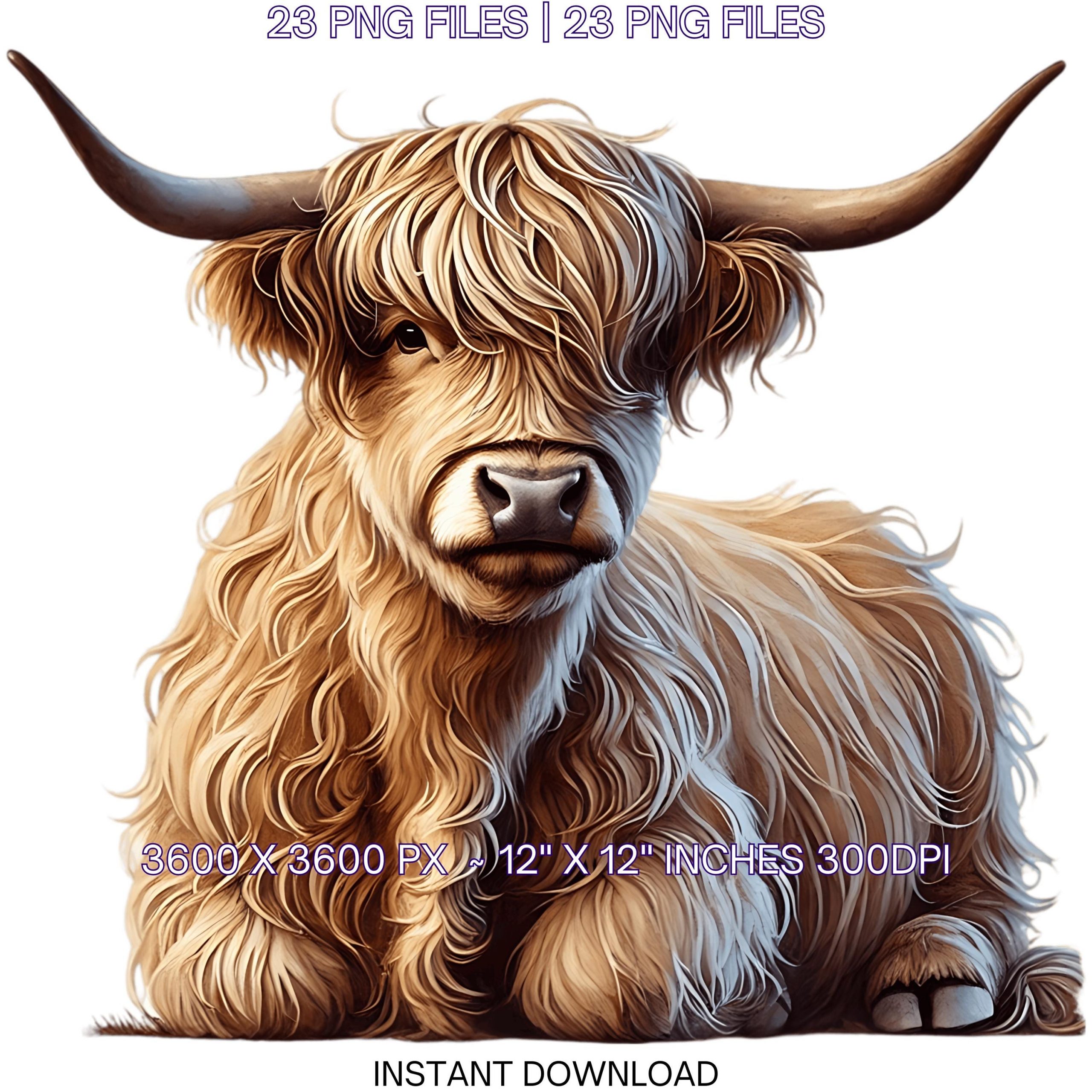 23 Highlands Cattle PNG Clipart, Watercolor Farm Animals Cows Card Making, Scrapbooking, Junk Journaling, Sublimation Image Commercial Use – Instant Digital Download