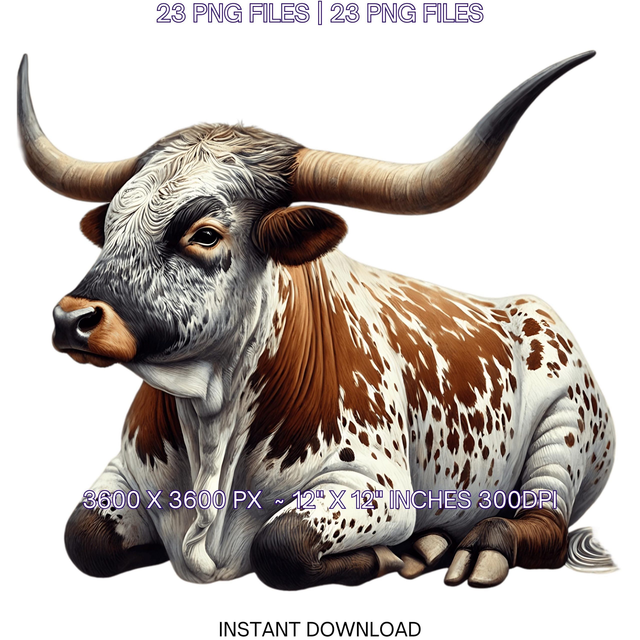 23 Texas Longhorn Cattle PNG Clipart, Watercolor Farm Animals Cows for Card Making, Scrapbooking Junk Journaling, Sublimation Commercial Use – Instant Digital Download