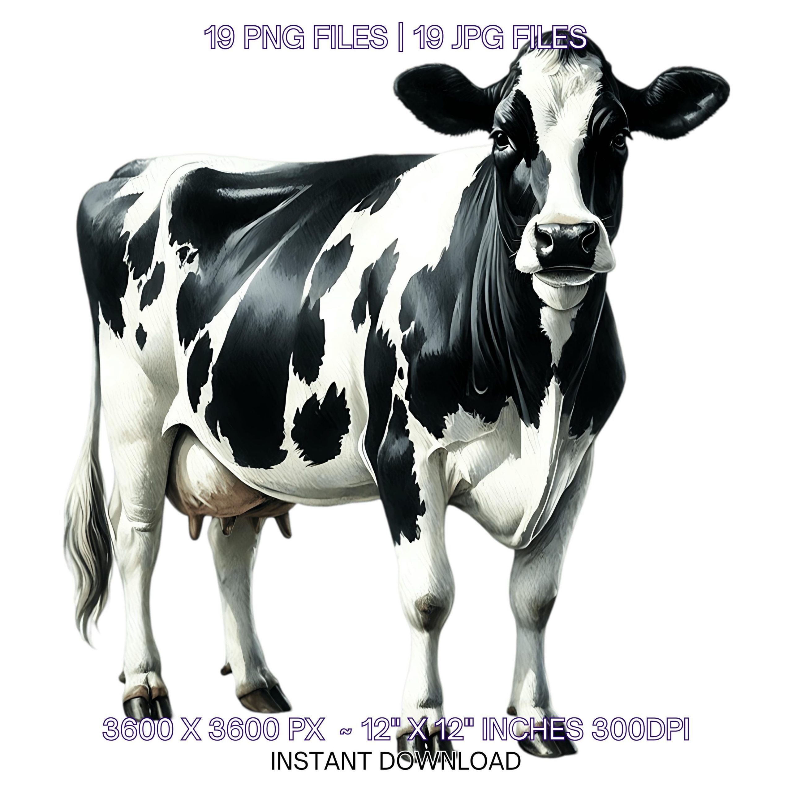 19 Holstein Cattle PNG Clipart, Watercolor Farm Animals Cows for Card Making, Scrapbooking Junk Journaling, Sublimation Image Commercial Use – Instant Digital Download