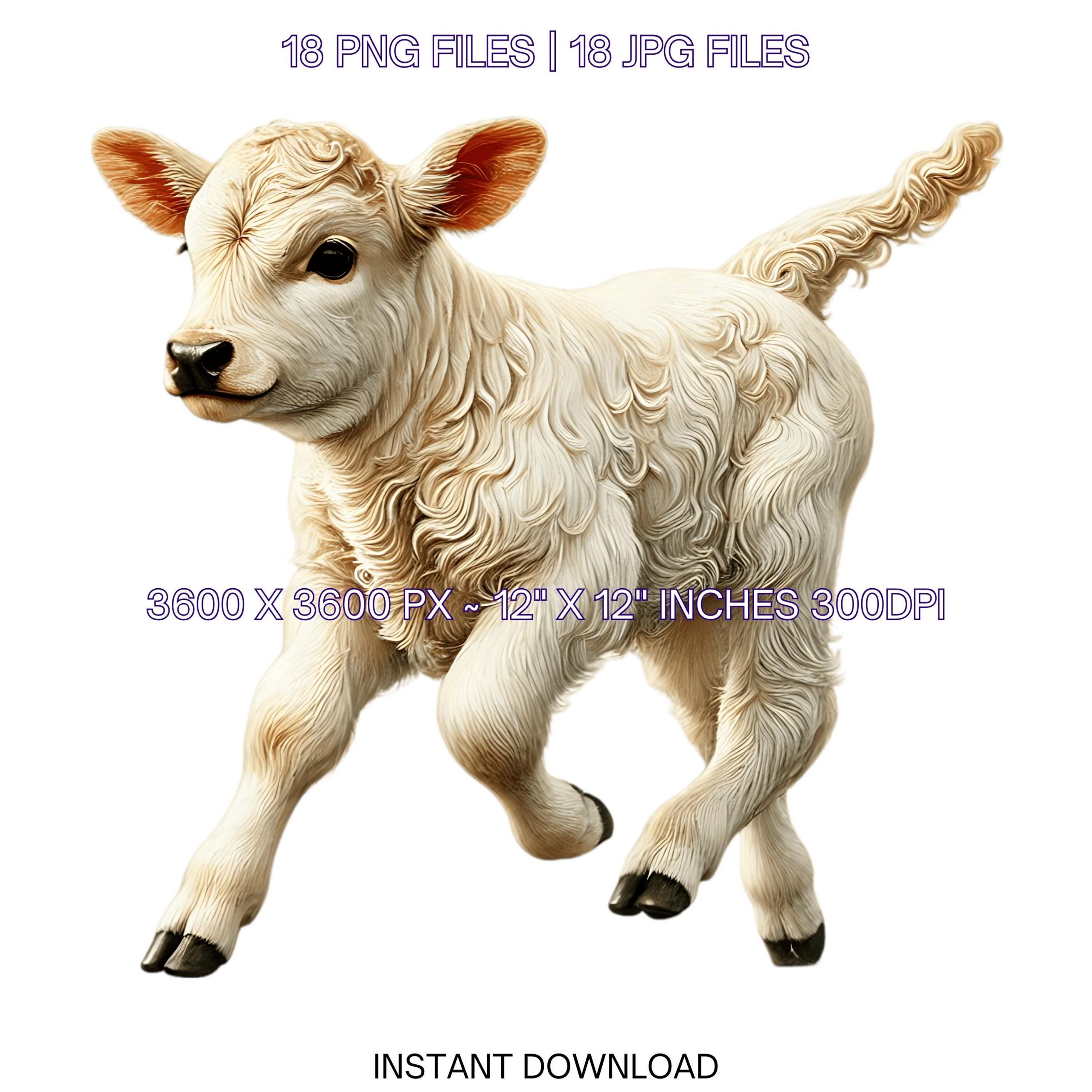 18 Charolais Cattle PNG Clipart, Watercolor Farm Animals Cow for Card Making, Scrapbooking Junk Journaling, Sublimation Image Commercial Use – Instant Digital Download