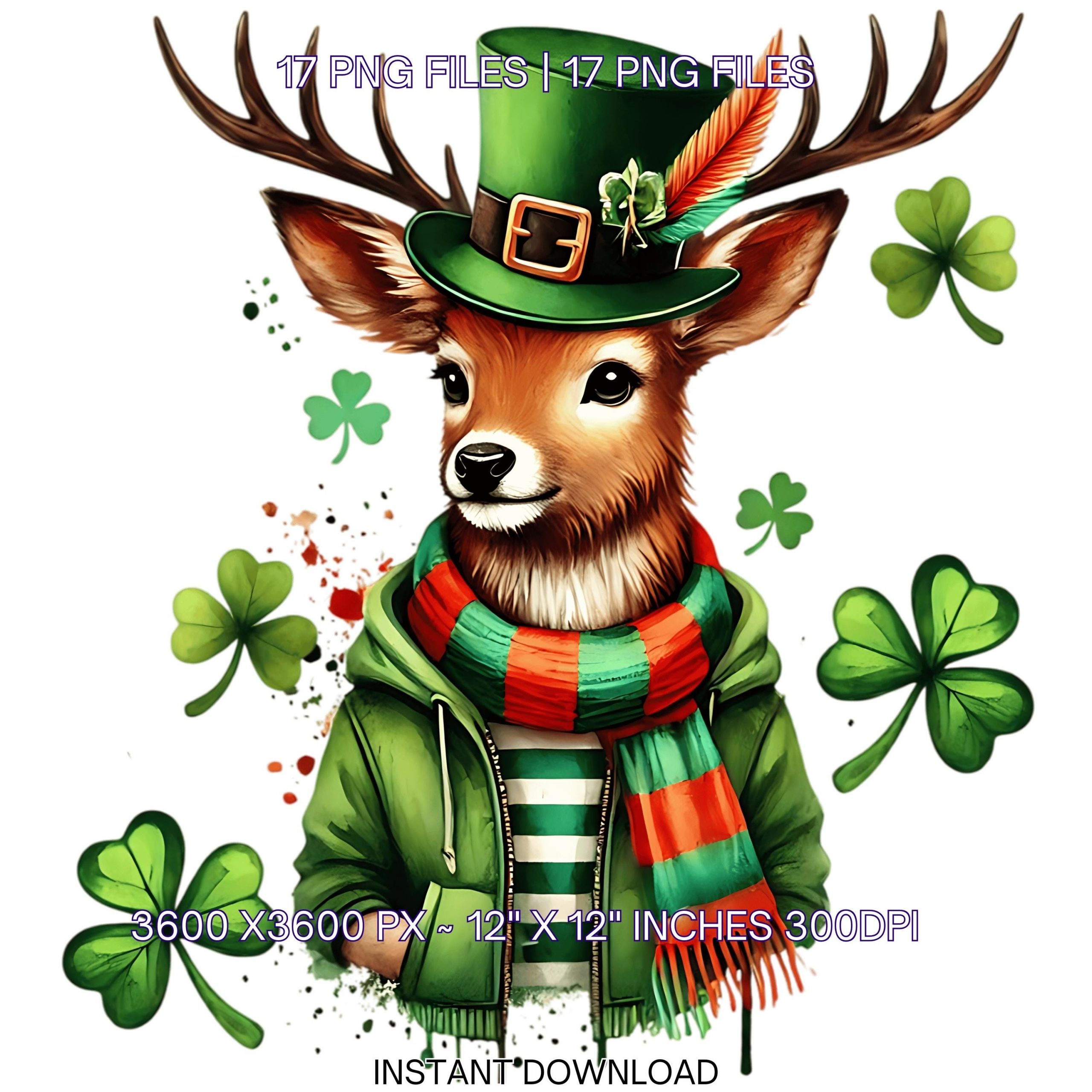 St. Patrick Irish Deer & Irish Flag PNG | 16 Woodland Red Deer St. Patrick Day Party Clipart Transparent Clipart Sublimation Commercial Use – Instant Digital Download