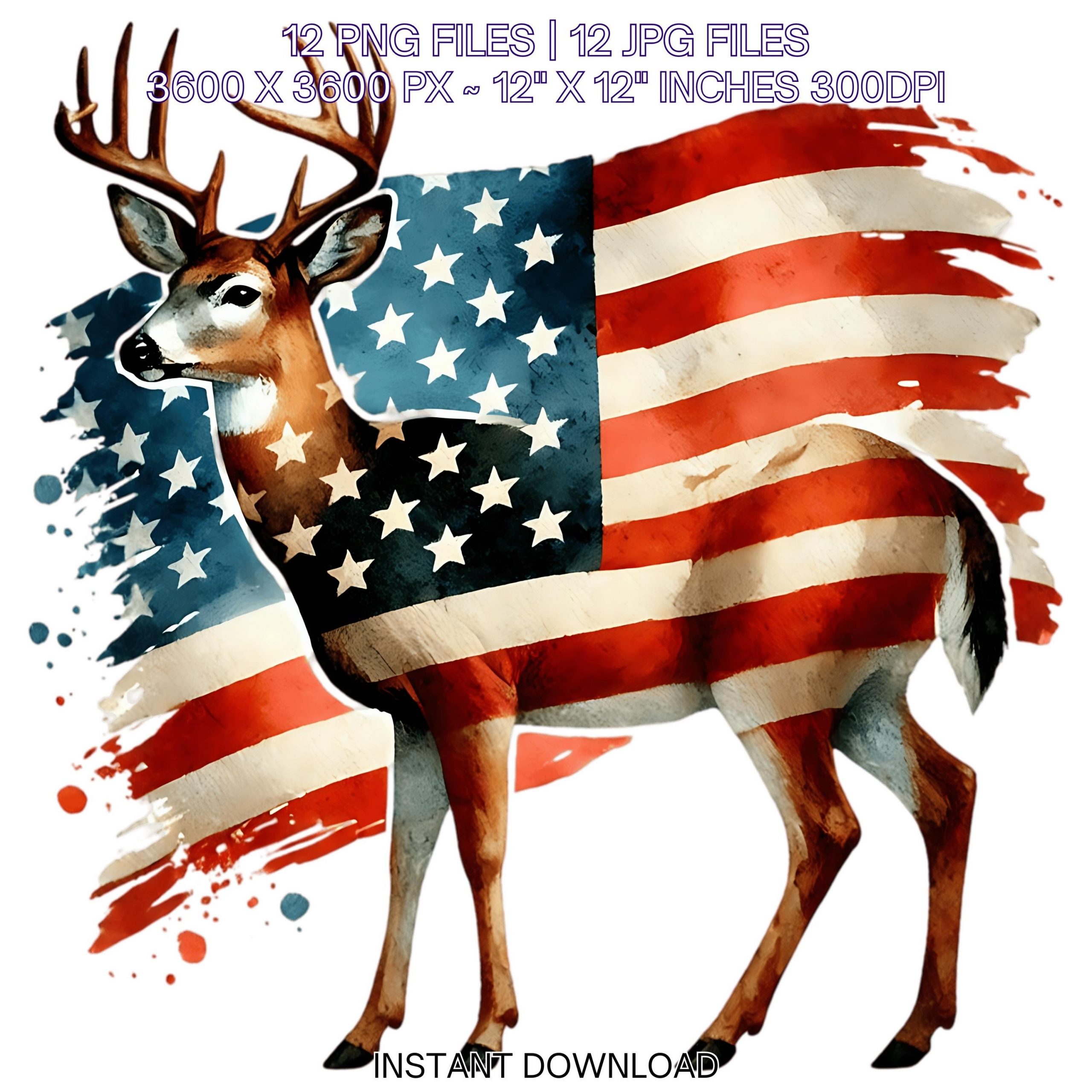 DEER Flag PNG | 12 Patriotic USA Deer Flag Clipart | Wildland Deer Transparent Clipart | United States Deer Flag Sublimation Commercial Use – Instant Digital Download