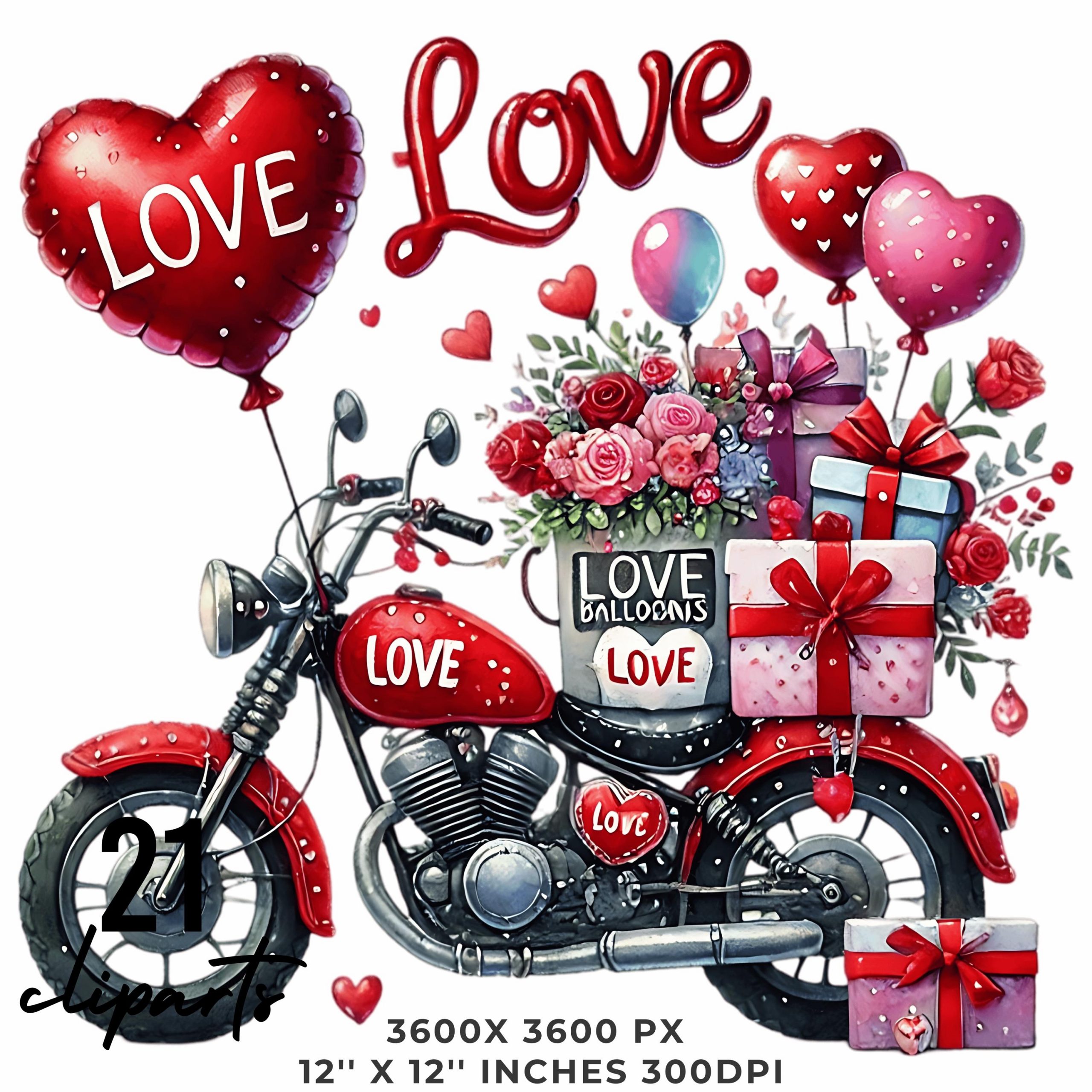 Moto Clipart PNG | 21 Valentine Watercolor Travel Motorcycle for Boys | Love Scooter Vehicle Cars PNG | Motorbike Ride Commercial Use – Instant Digital Download