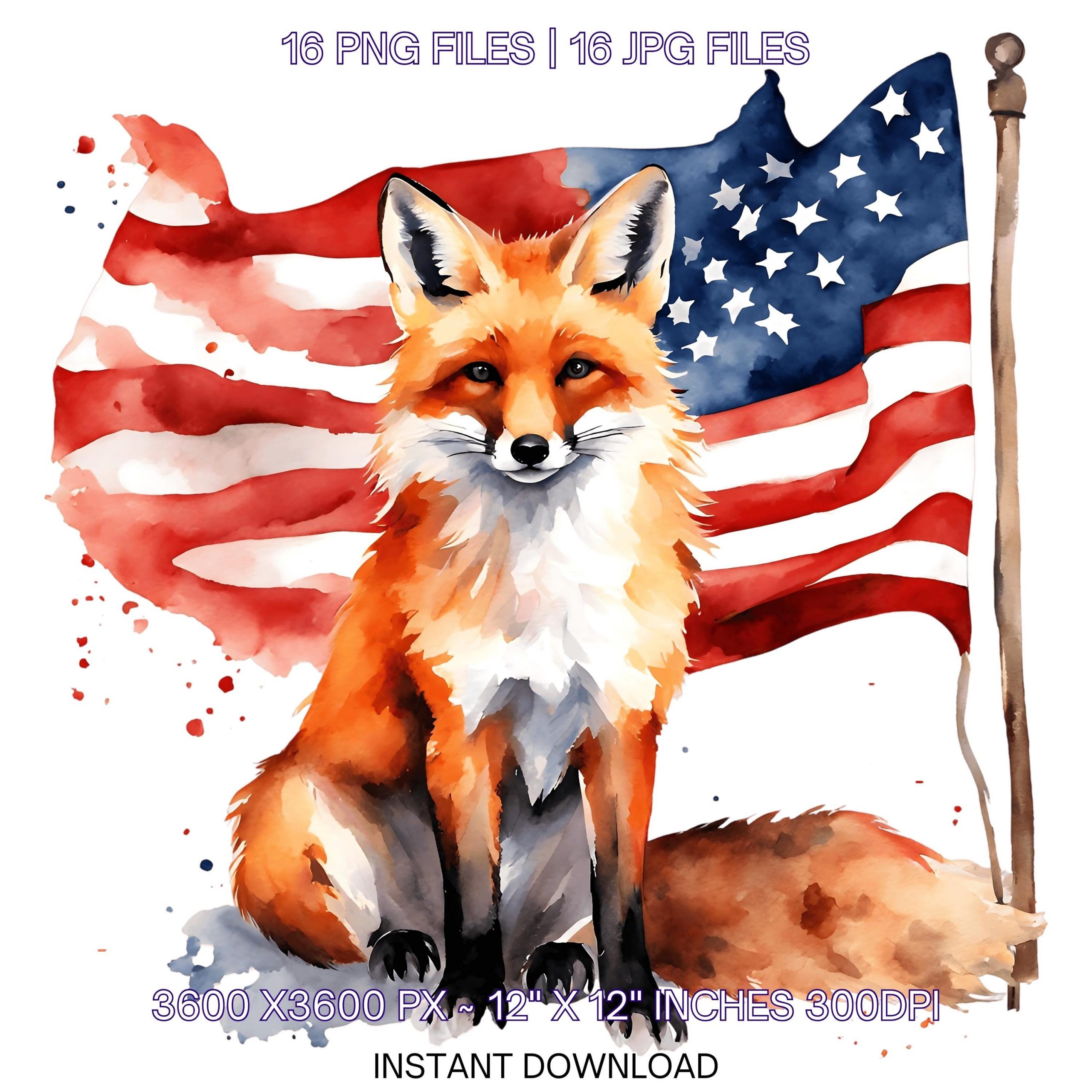 FOX Flag PNG | 16 Patriotic USA Red Fox Flag Clipart | Wildland Fox Transparent | United States Fox Flag Sublimation Commercial Use – Instant Digital Download