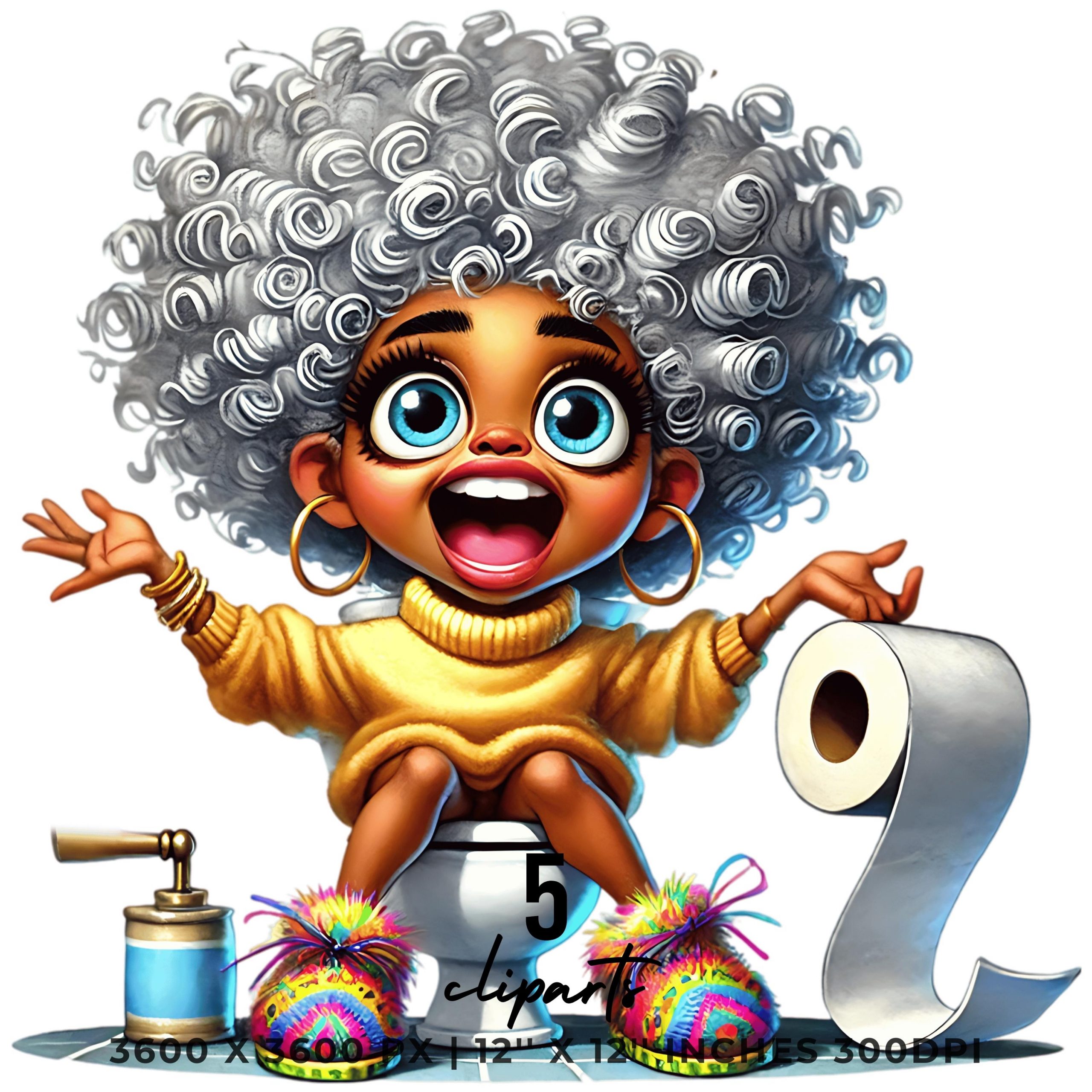 5 Crazy Woman on Toilet PNG Clipart | Funny Old Lady | Cute Cartoon Grandma at Bathroom | Happy Morning Woman Sublimation Commercial Use – Instant Digital Download