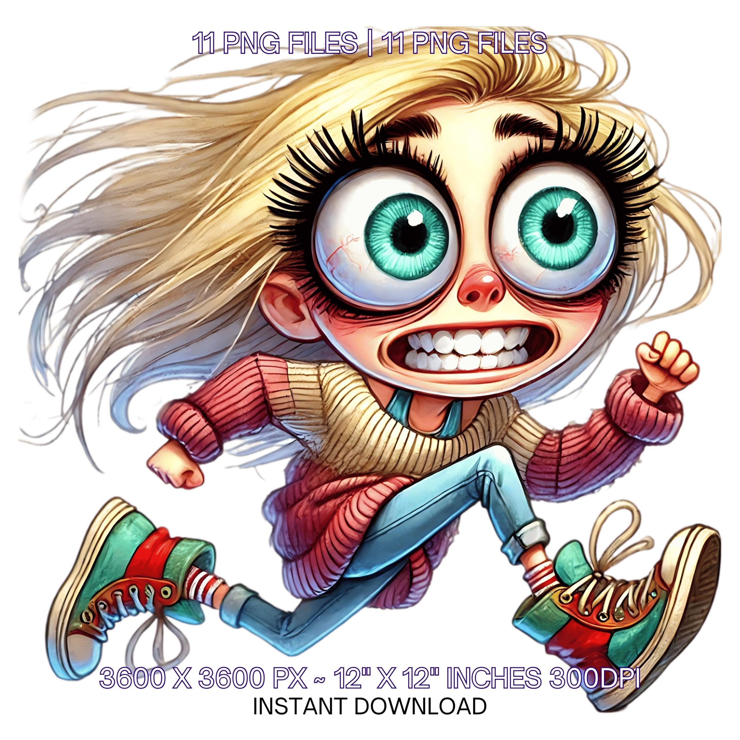 11 Crazy Quirky Girl Running Day PNG Clipart | Funny Running Lady Cartoon | Running Happy Fast Woman Art Sublimation Commercial Use – Instant Digital Download