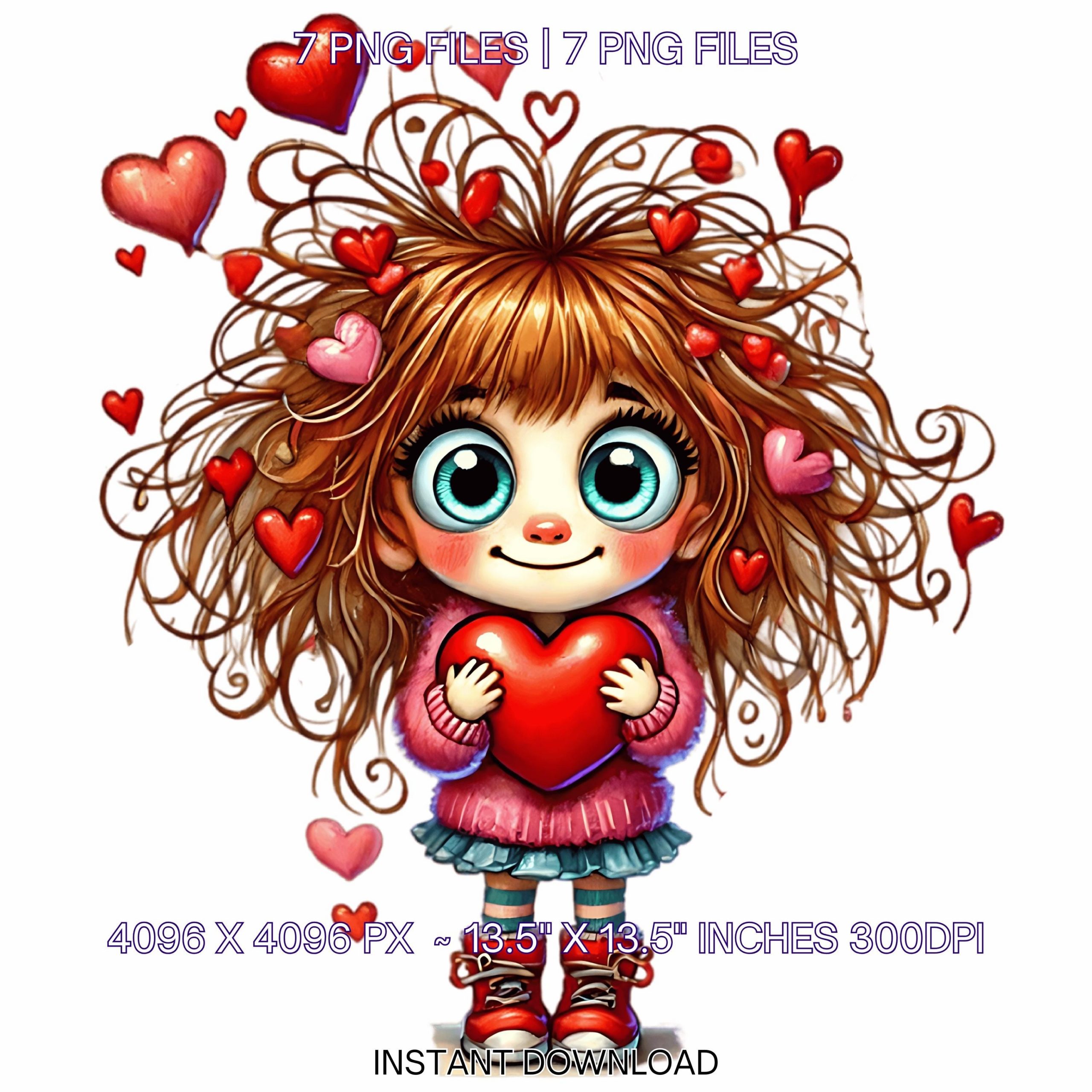Frazzled Girl Fell in Love Clipart 7 PNG & 7 JPG | Quirky Valentine Art | Watercolor Sublimation | Junk Journal | Commercial Use – Instant Digital Download