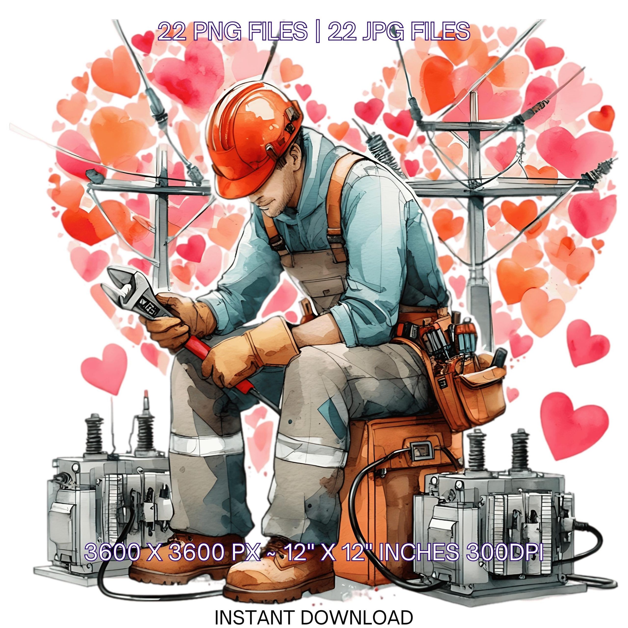 22 Valentine Lineman PNG Clipart Sublimation | Lineman Electrician Worker Boy | Valentine’s Day Lineman Power | Love Heart | Commercial Use – Instant Digital Download