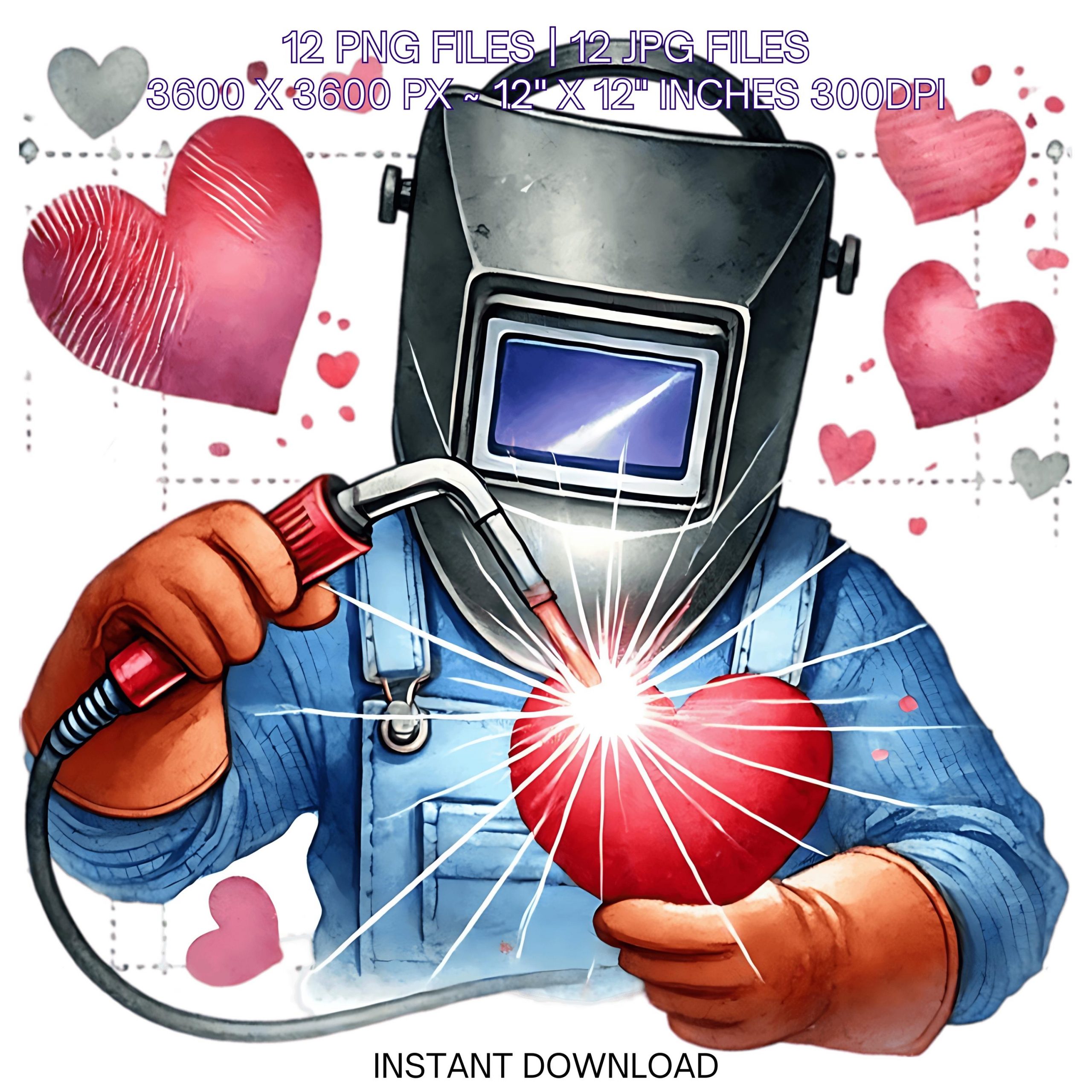 Welding PNG Clipart Sublimation | Iron Worker Welder Boy | 12 Valentine Valentine’s Day Welding | Welding Welder Love Heart Commercial Use – Instant Digital Download