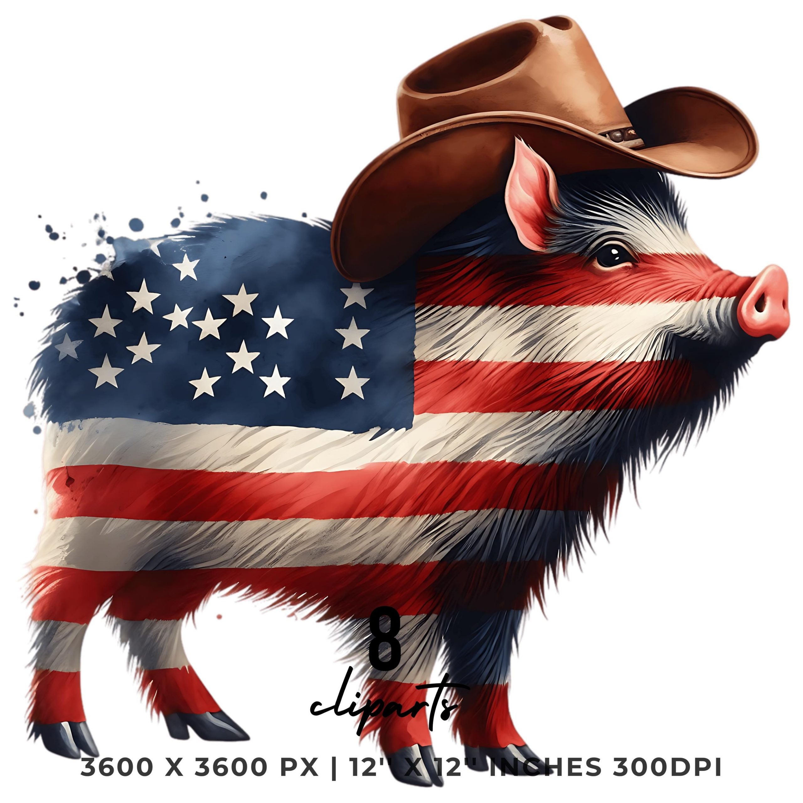 Watercolor PECCARY Flag PNG | 8 Patriotic USA Peccary Flag Clipart | United States Peccary Flag Sublimation Transparent Commercial Use – Instant Digital Download