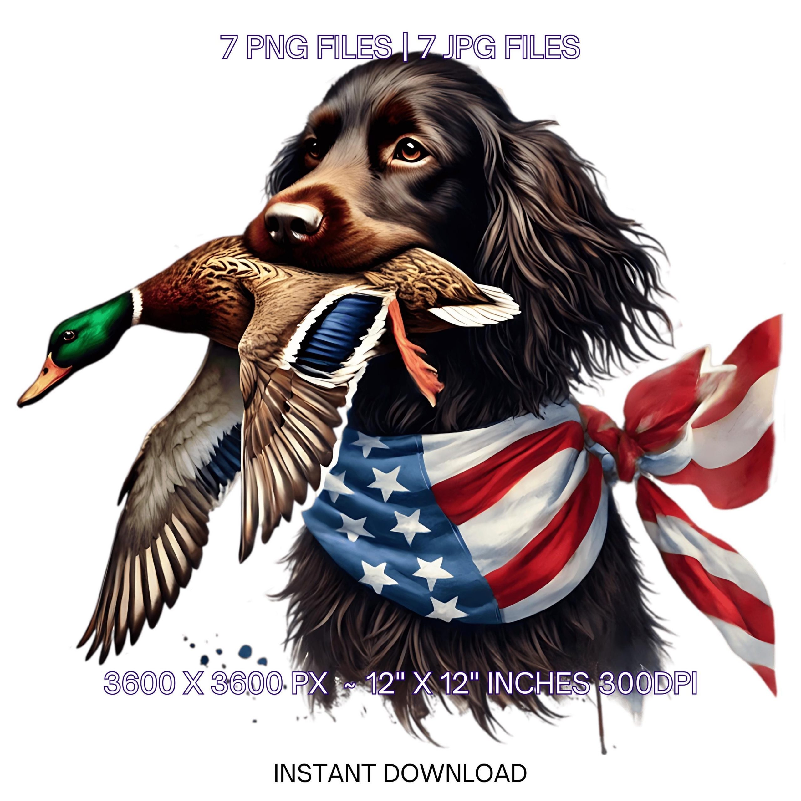 7 Beagle Hunting Duck wearing Patriotic American Flag Bandana PNG Clipart | Watercolor Dog with Duck in its Mouth | Hi-Res Commercial Use – Instant Digital Download
