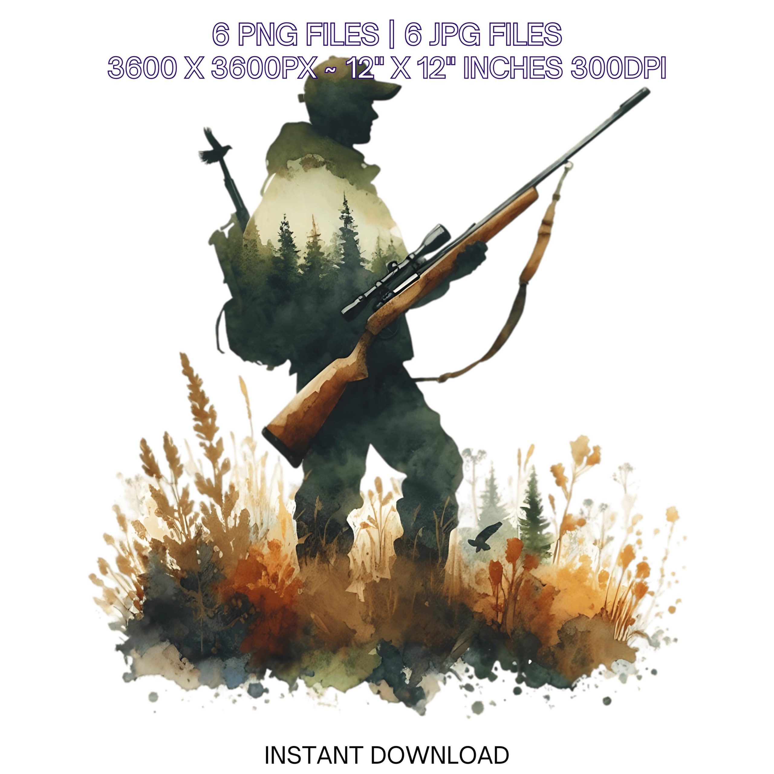 6 Hunter in Forest Clipart | Watercolor Hunting Watercolor Clipart PNG Hig-Res Transparent Digital Download Sublimation | Commercial use – Instant Digital Download