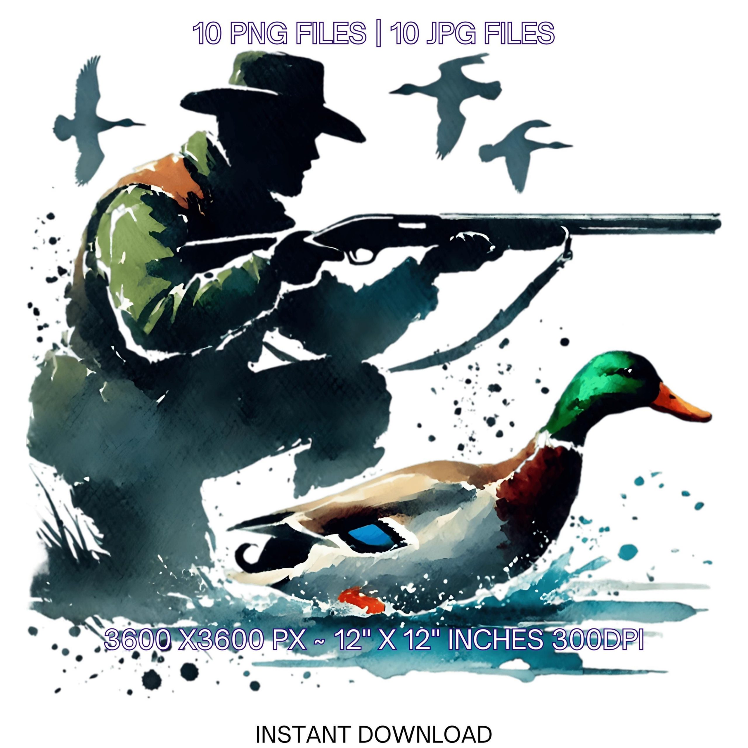 10 Duck Huntet in Forest Clipart | Watercolor Hunting Watercolor Clipart PNG Hig-Res Transparent Digital Download Sublimation Commercial use – Instant Digital Download