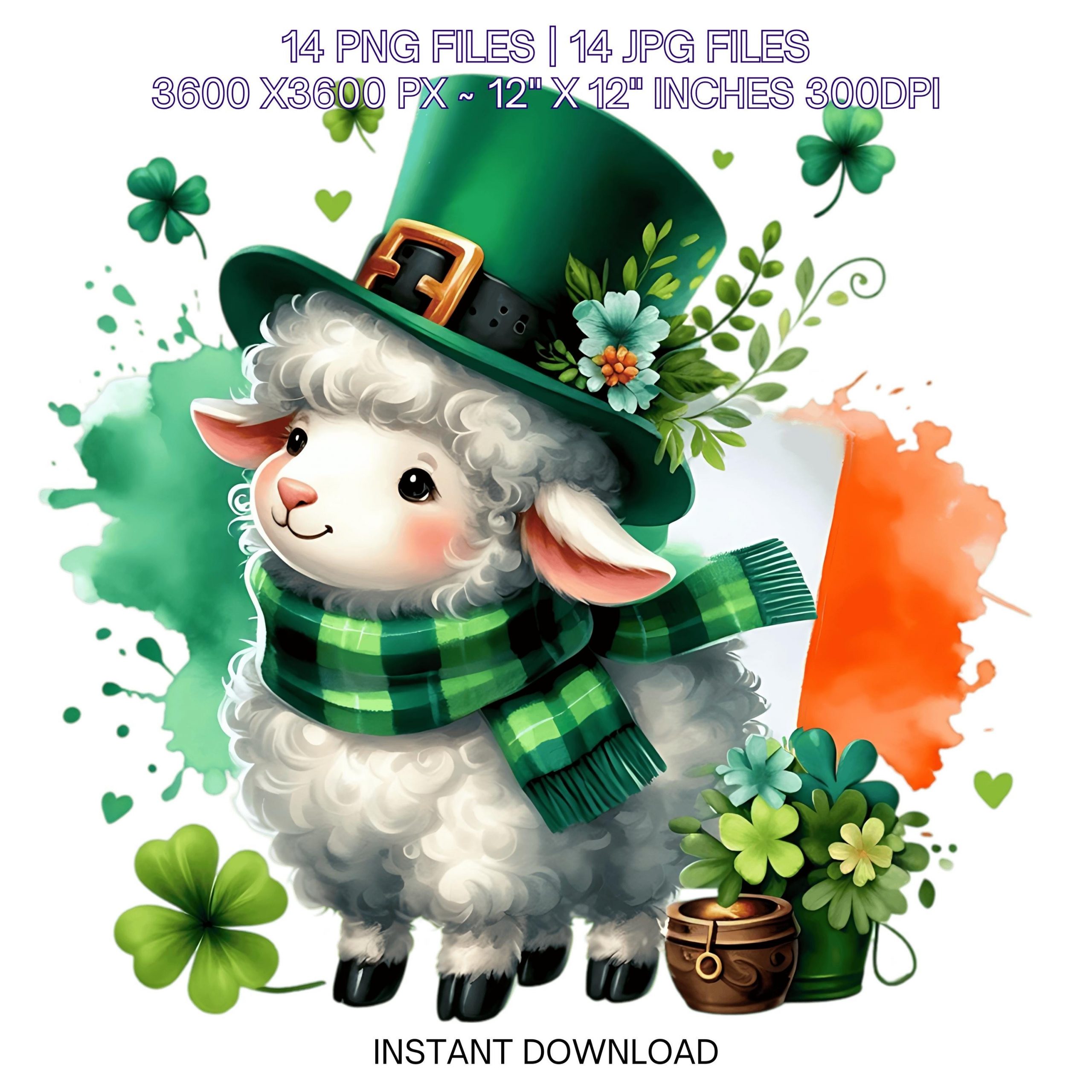 St. Patrick Irish Sheep & Irish Flag PNG Clipart Sublimation | 14 Farm Sheep for St. Patrick Day Party Clipart Transparent Commercial Use – Instant Digital Download