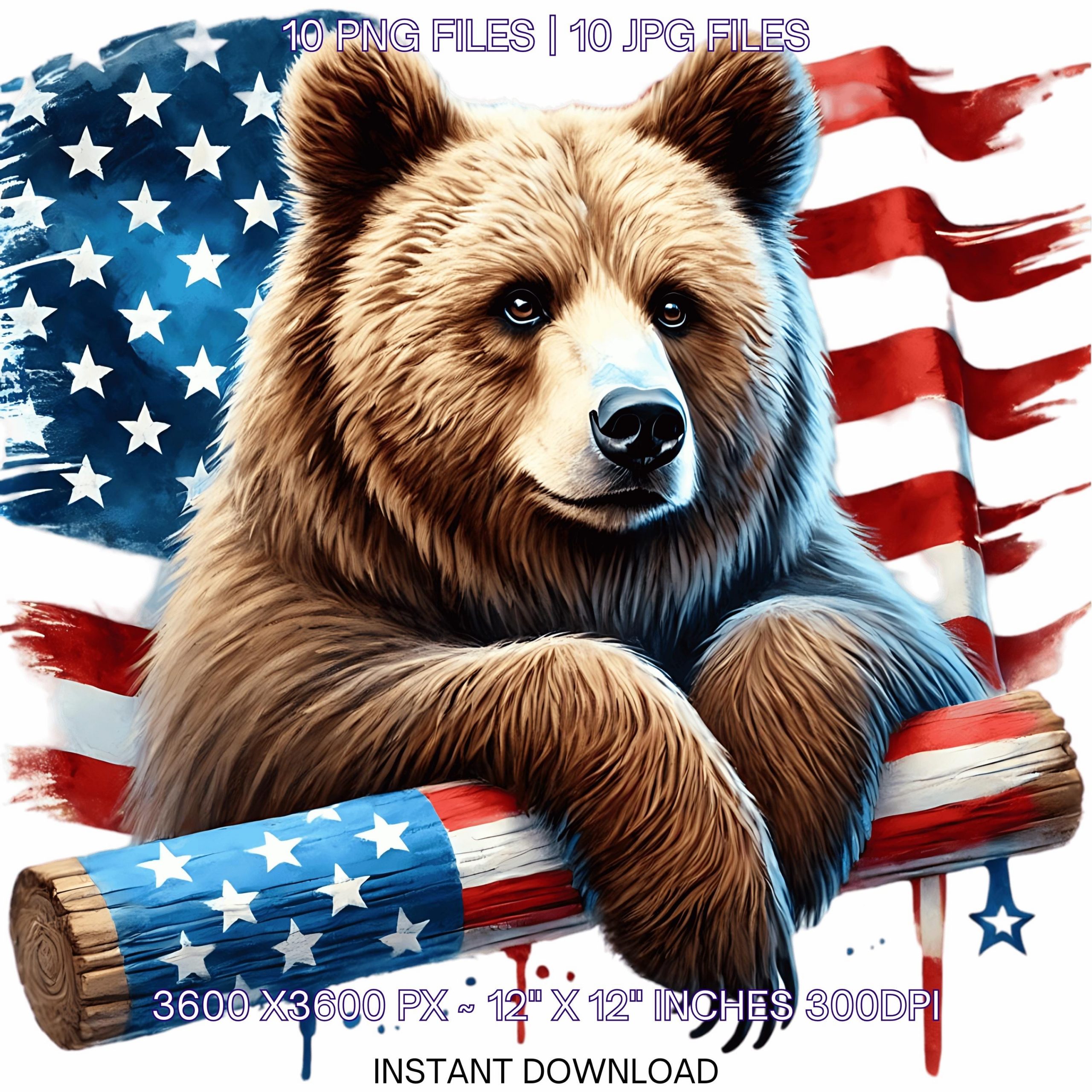 BEAR Flag PNG | 10 Patriotic USA Bear Flag Clipart | Wildland Bear Transparent Clipart | United States Bear Flag Sublimation Commercial Use – Instant Digital Download