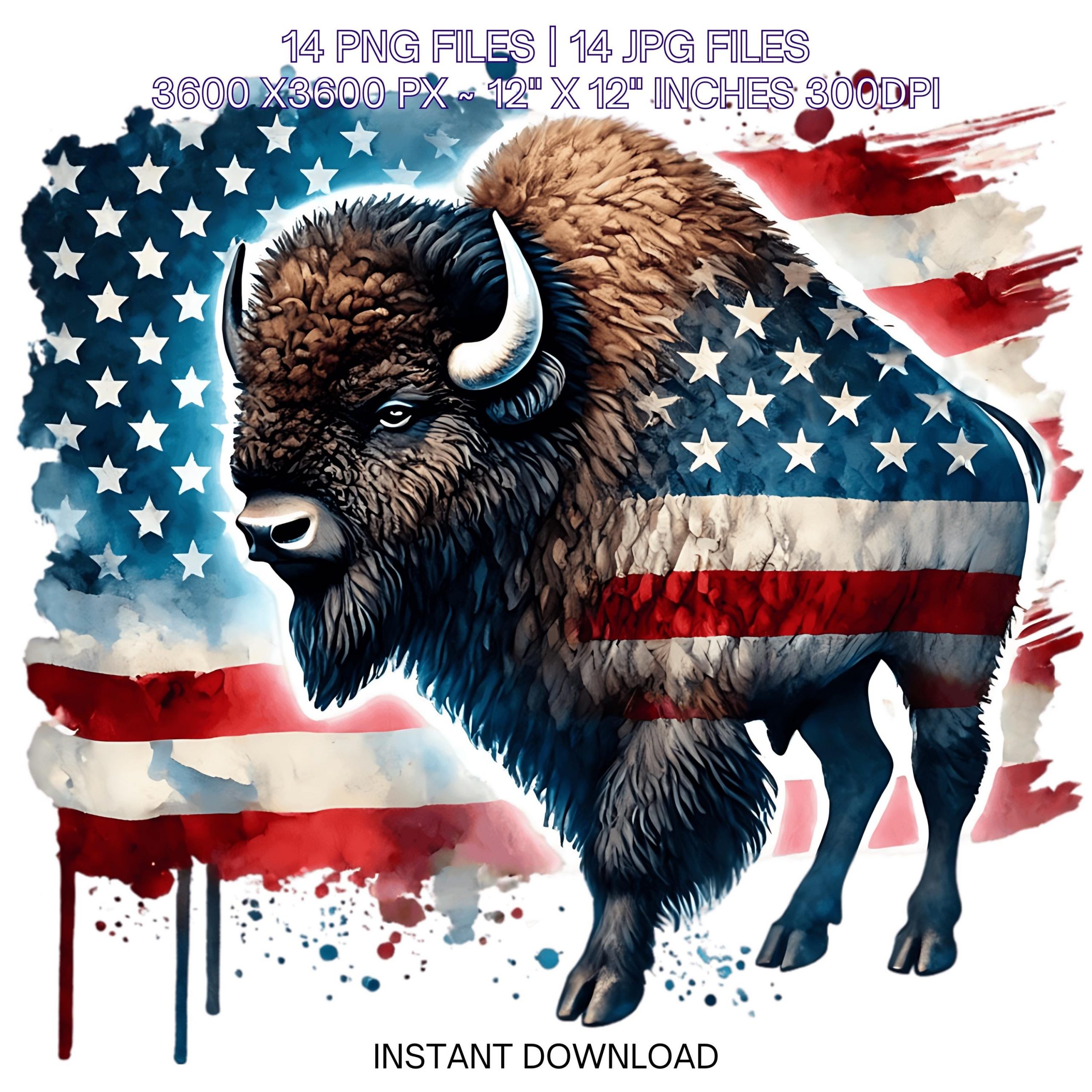 BISON Flag PNG | 14 Patriotic USA Bison Flag Clipart | Wildland Bison Transparent | United States Bison Flag Sublimation Commercial Use – Instant Digital Download