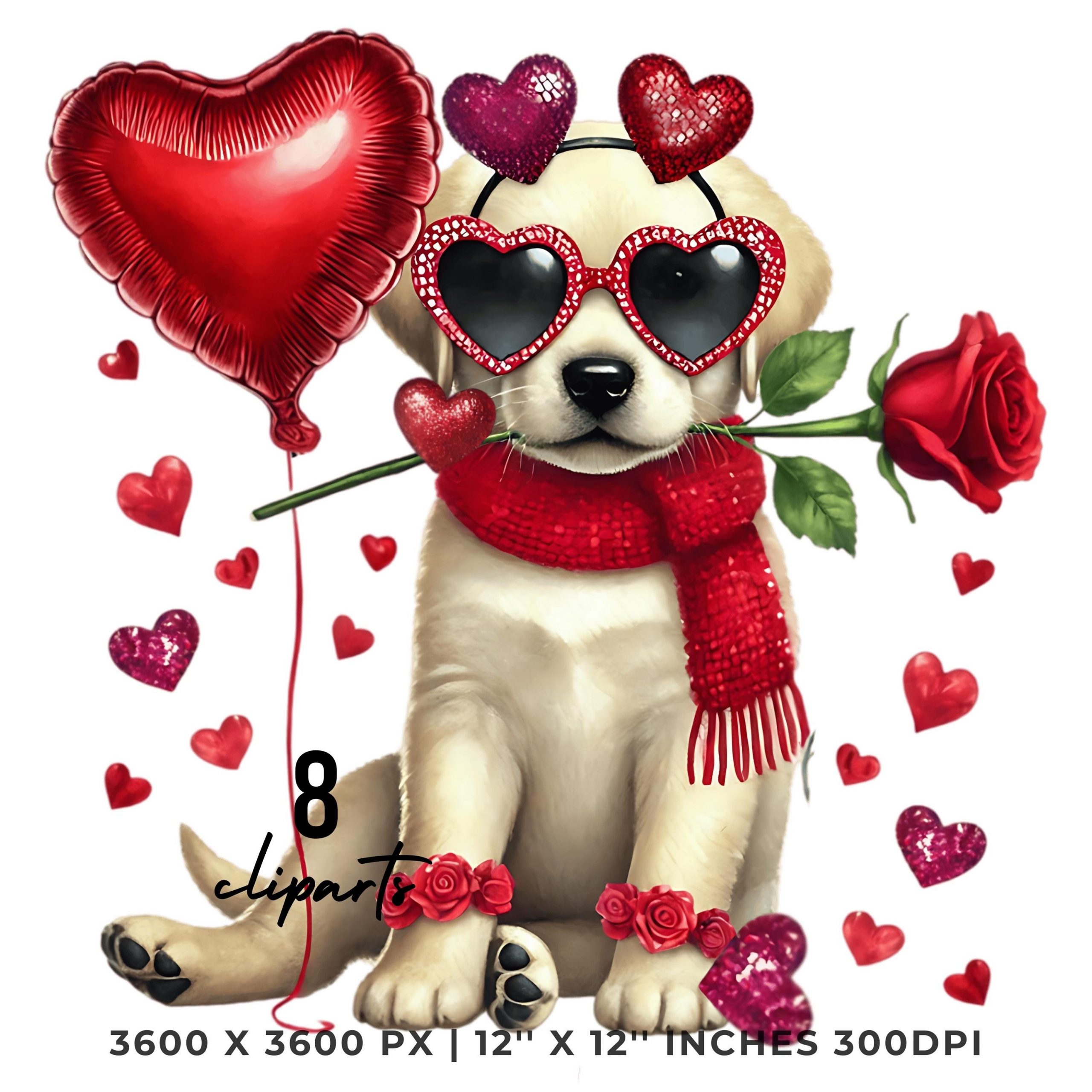 8 Cute Valentine Labrador Puppy Dog Clip Art PNG for Labrador Dog Lover | Quirky Whimsical Labrador Sublimation Scrapbooking Commercial Use – Instant Digital Download
