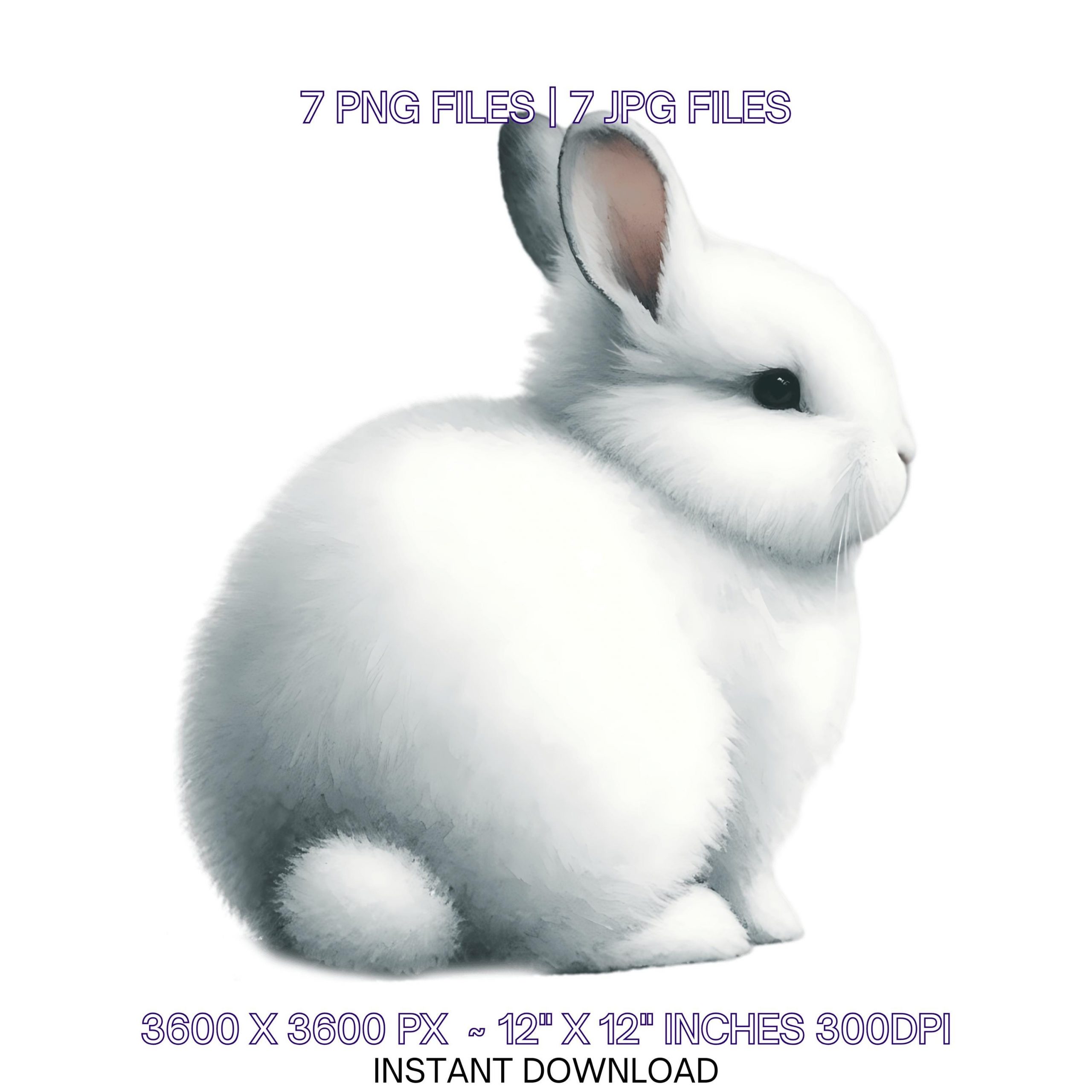 Cute Watercolor White Rabbit Watercolor Clipart PNG | 7 Spring Easter Funny Bunny Graphic Design Illustration Sublimation | Commercial Use – Instant Digital Download