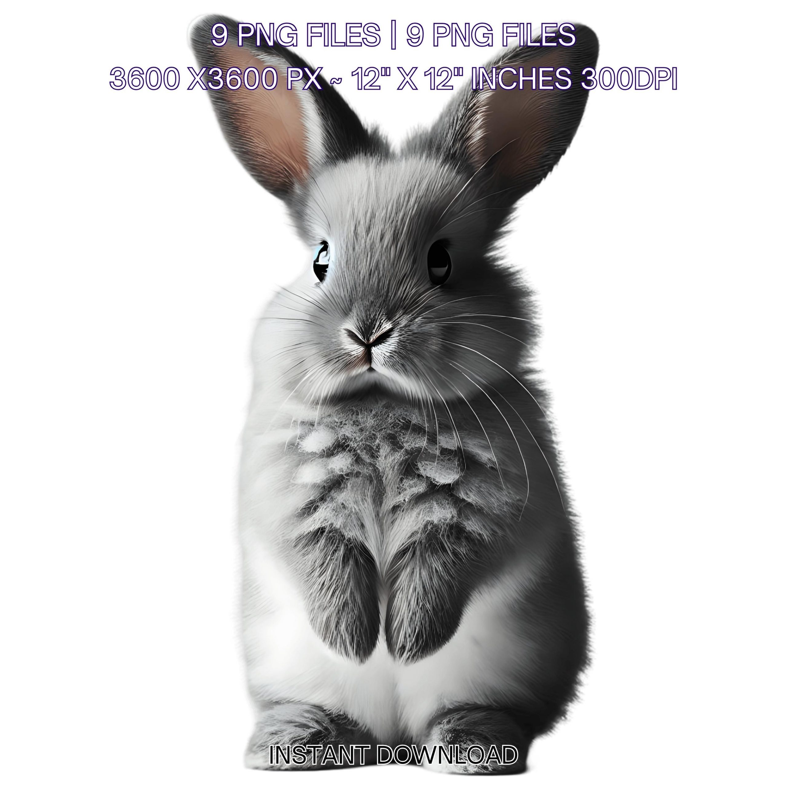 9 Cute Watercolor Gray Rabbit Watercolor Clipart PNG | Spring Easter Funny Bunny Graphic Design Illustration Sublimation | Commercial Use – Instant Digital Download