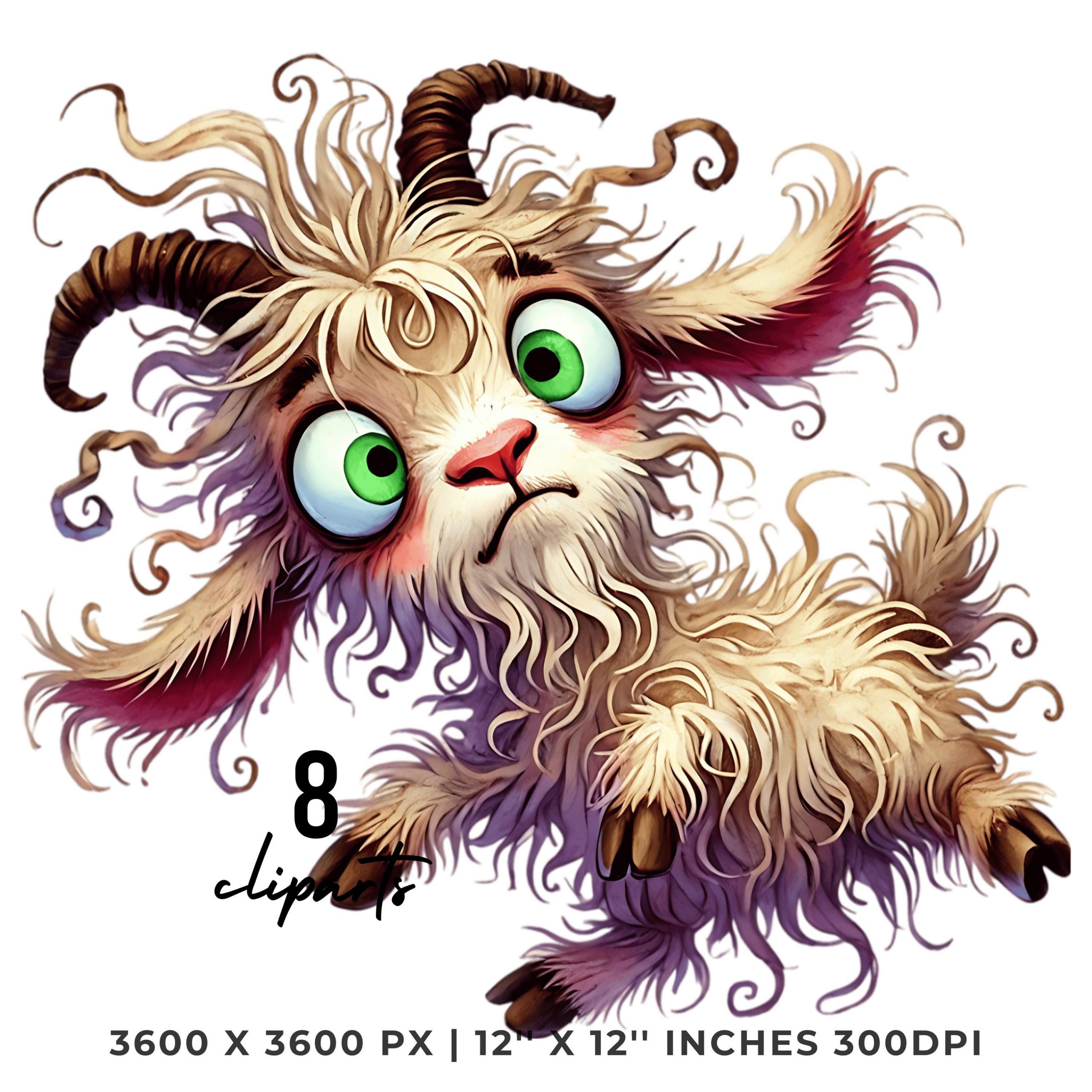 8 Cute Frazzled Quirky Crazy Goat with Messy Hair and a Crazy Smile Clip Art Quirky Whimsical Scrapbooking Card Making Commercial Use – Instant Digital Download