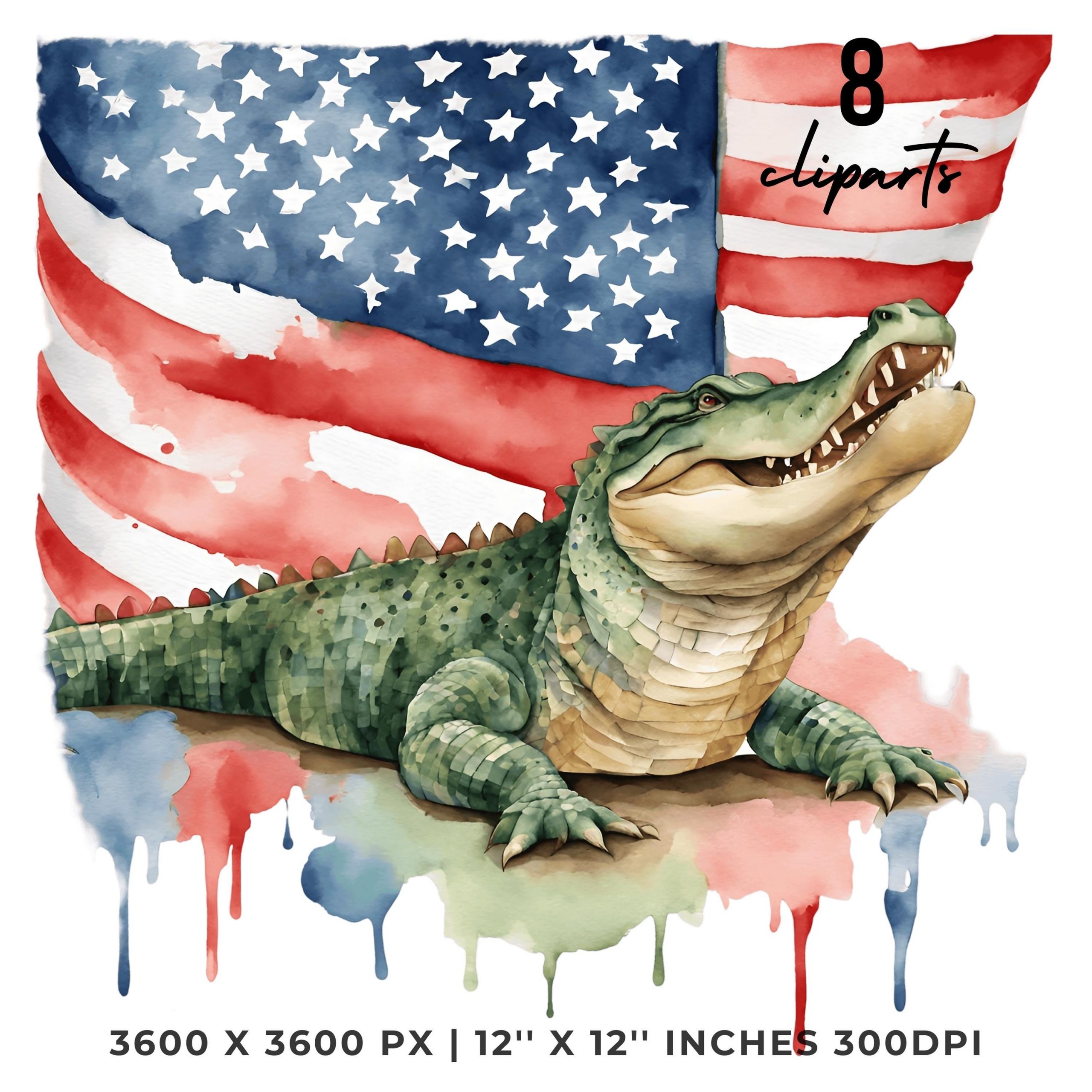 ALLIGATOR Flag PNG Clip Art | 8 Patriotic USA Alligator Flag Clipart | United States Alligator Flag Sublimation Transparent Commercial Use – Instant Digital Download